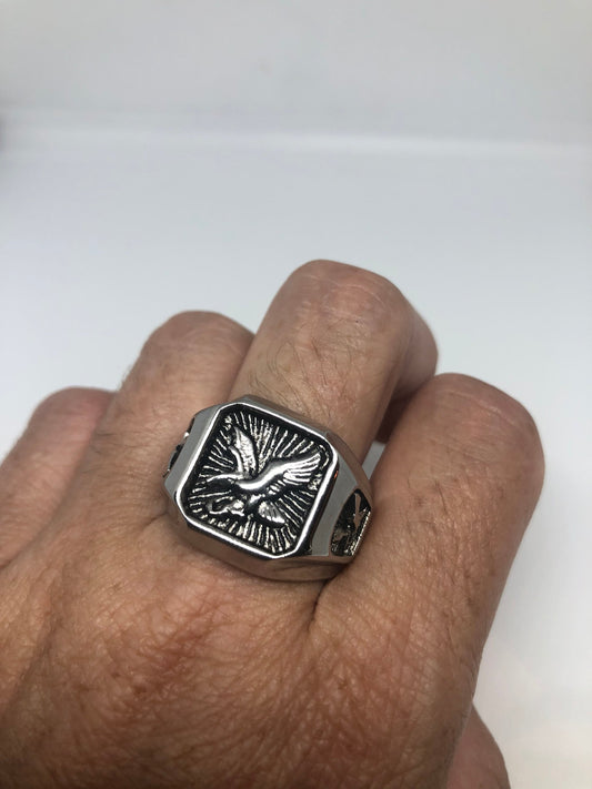 Vintage American Eagle Silver Stainless Steel Mens Ring