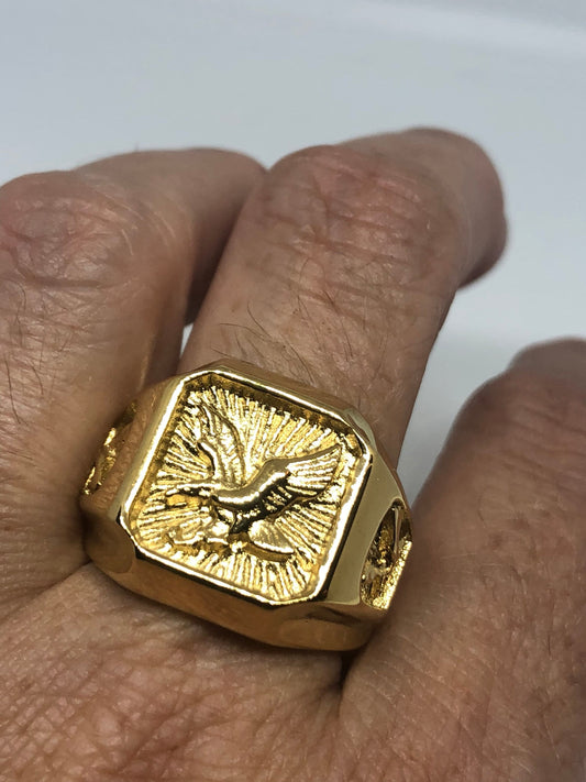Vintage American Eagle Golden Stainless Steel Mens Ring