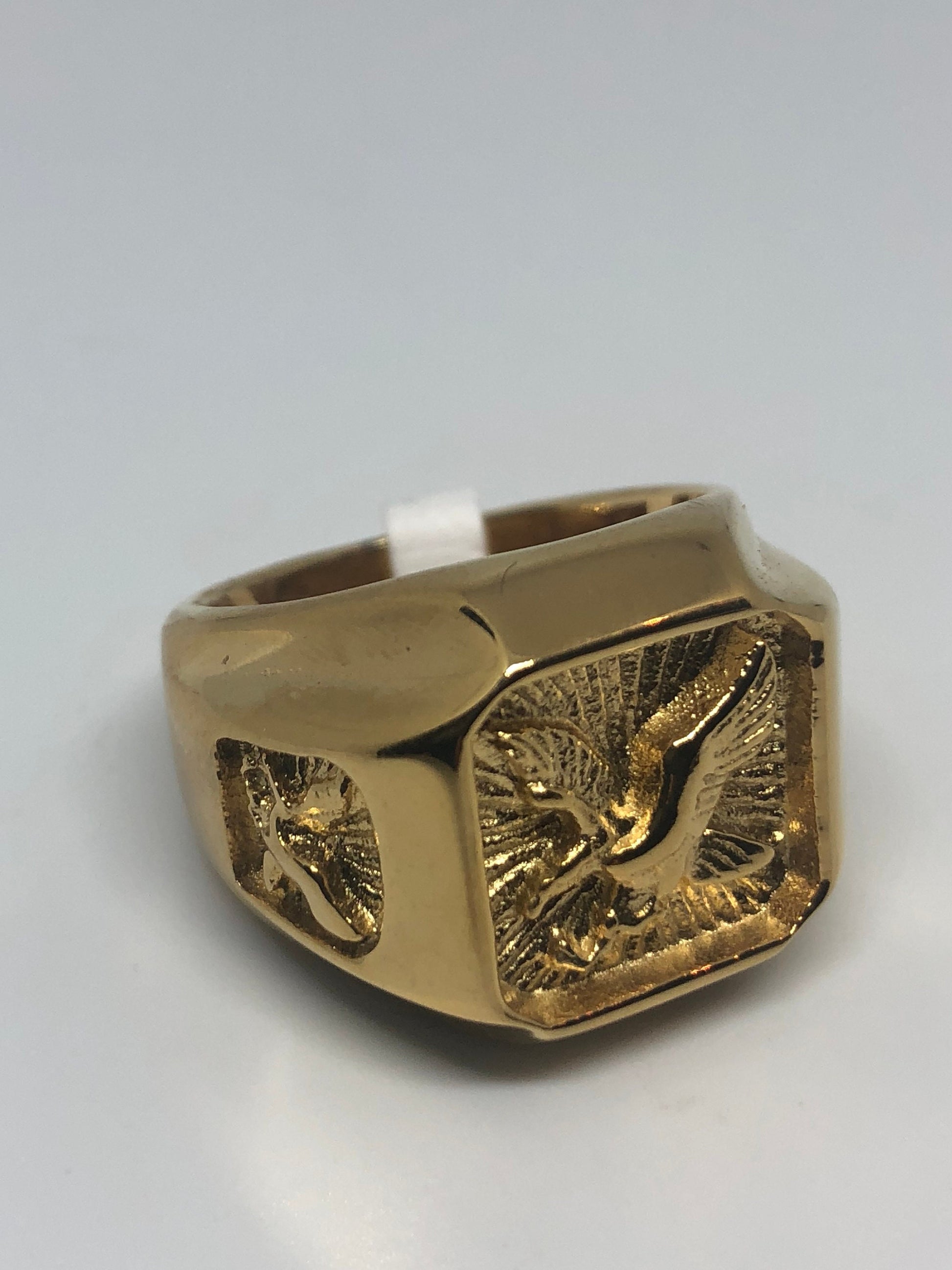 Vintage American Eagle Golden Stainless Steel Mens Ring