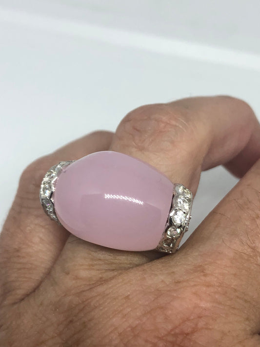 Vintage Genuine Rose Quartz Marcasite 925 Sterling Silver Ring