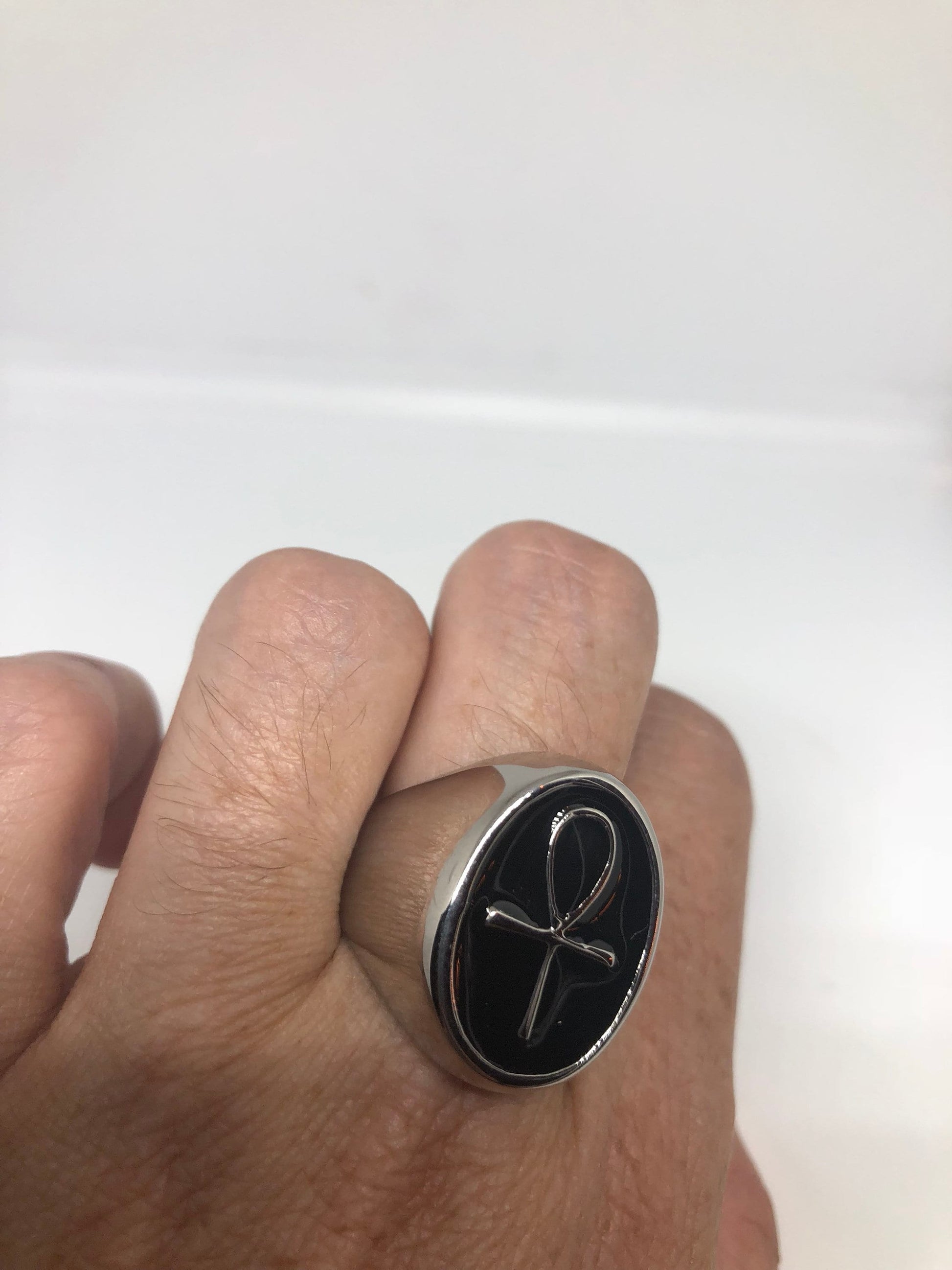 Vintage Stainless Steel Gothic Egyptian Ankh Mens Ring