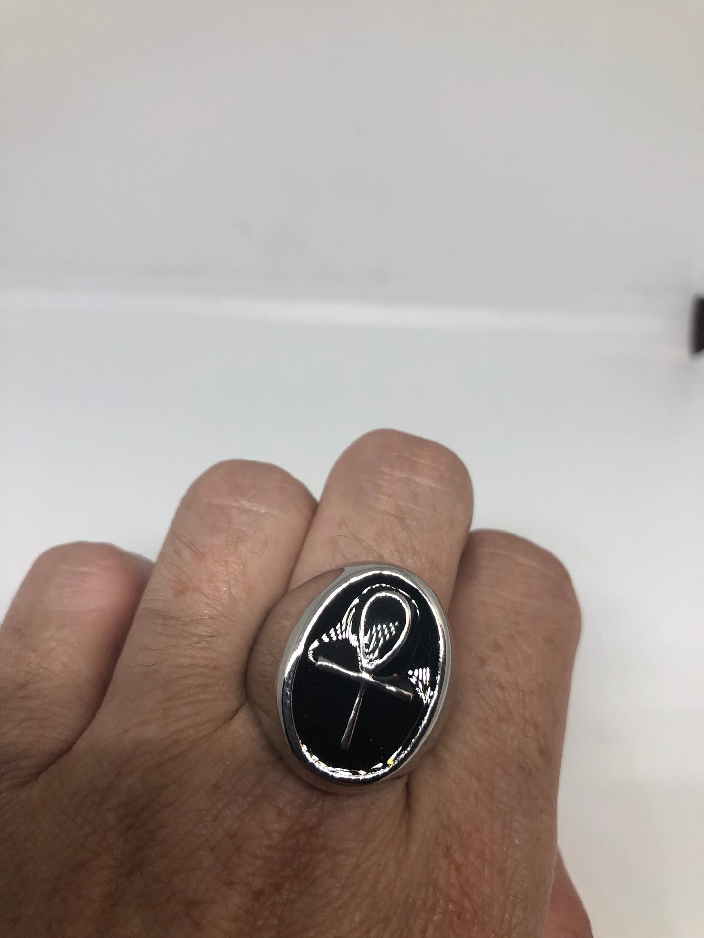 Vintage Stainless Steel Gothic Egyptian Ankh Mens Ring