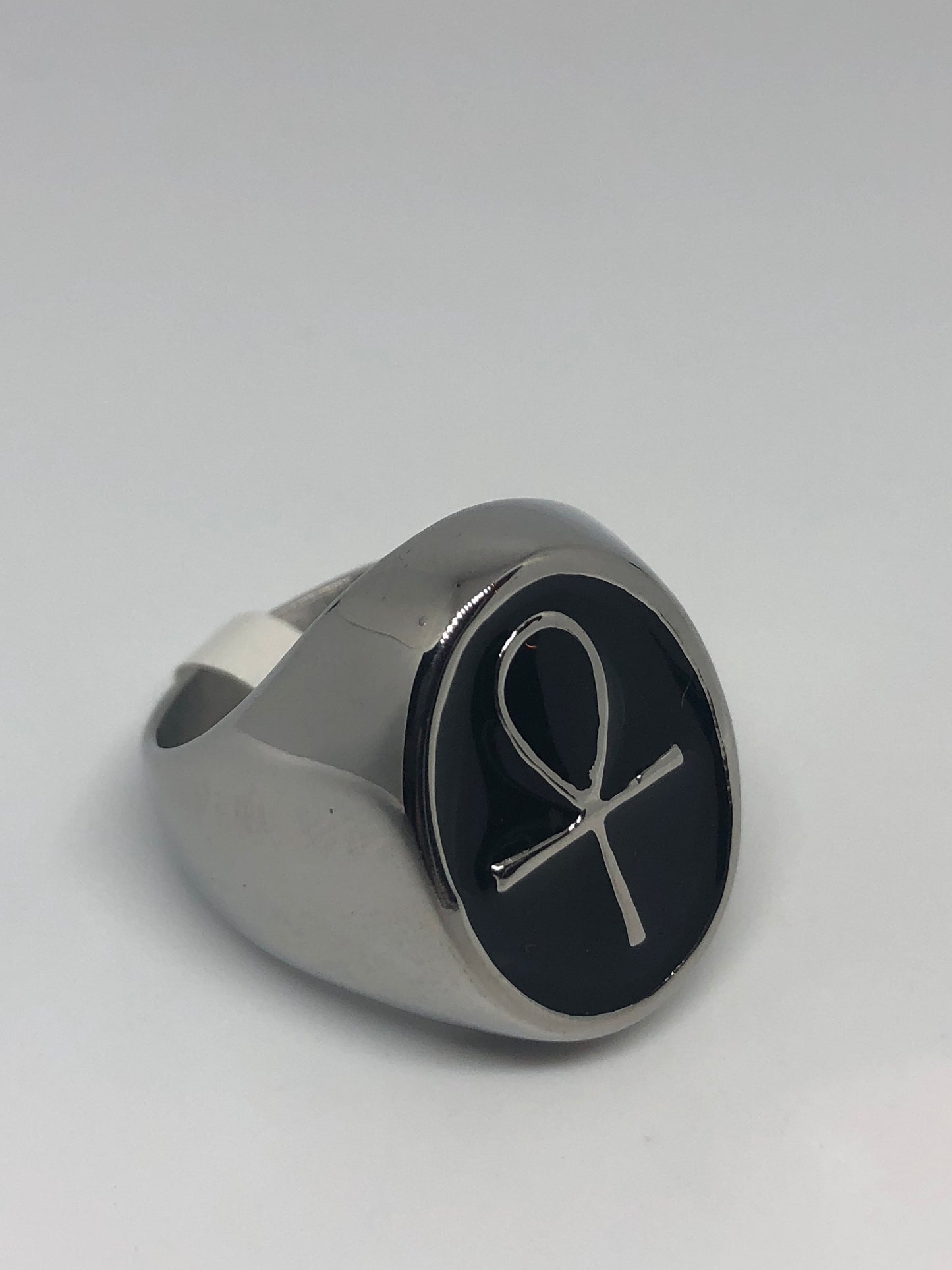 Vintage Stainless Steel Gothic Egyptian Ankh Mens Ring