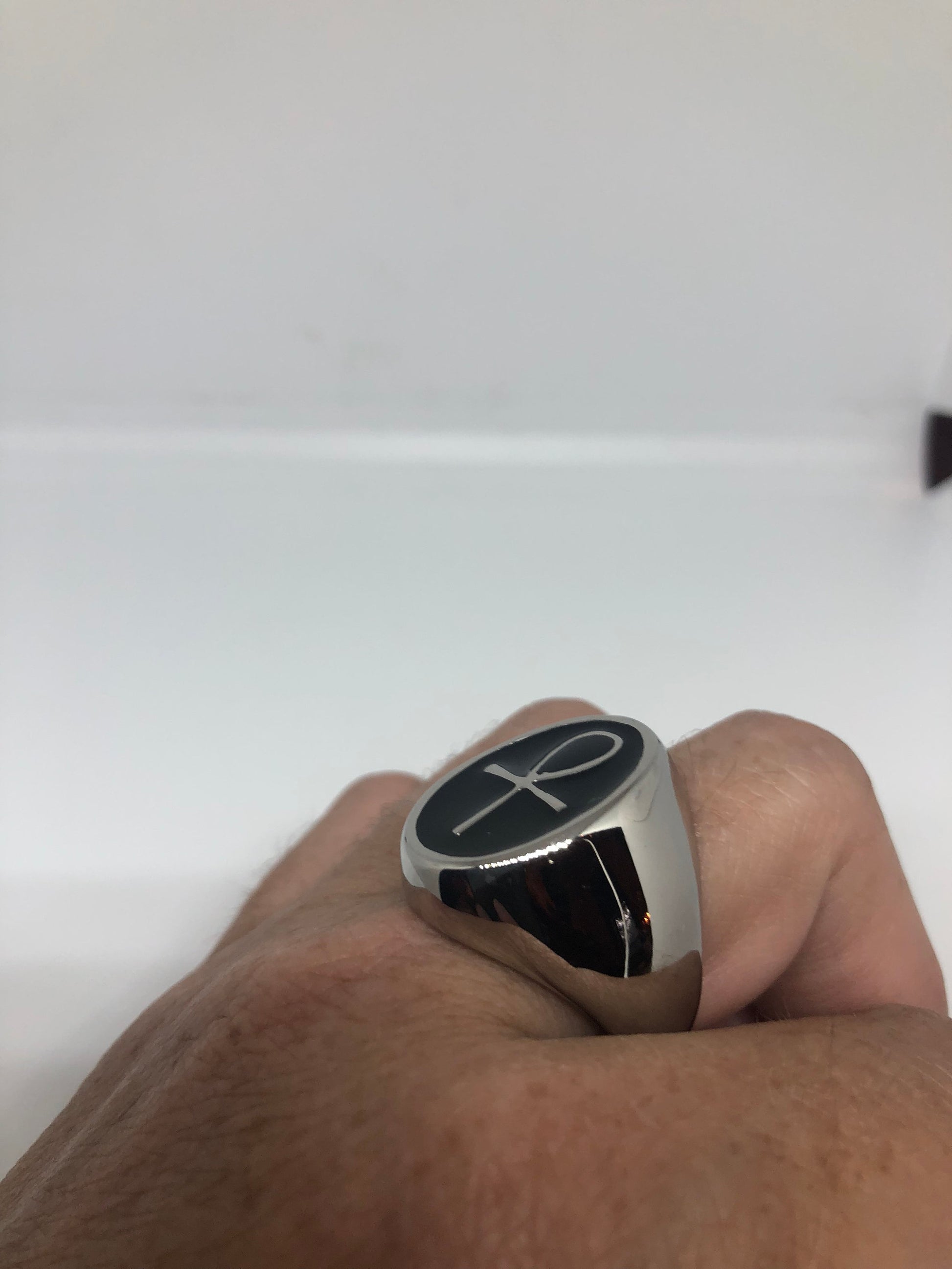 Vintage Stainless Steel Gothic Egyptian Ankh Mens Ring