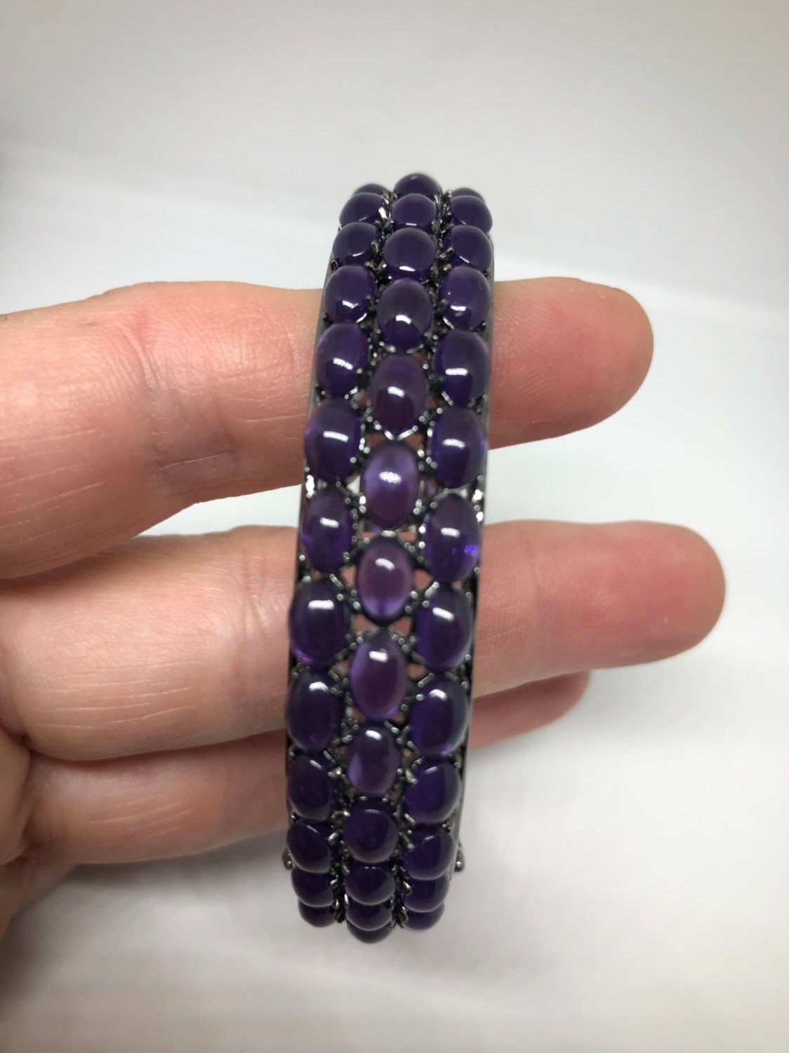 Vintage Purple Amethyst Sterling Silver Deco Bangle Bracelet