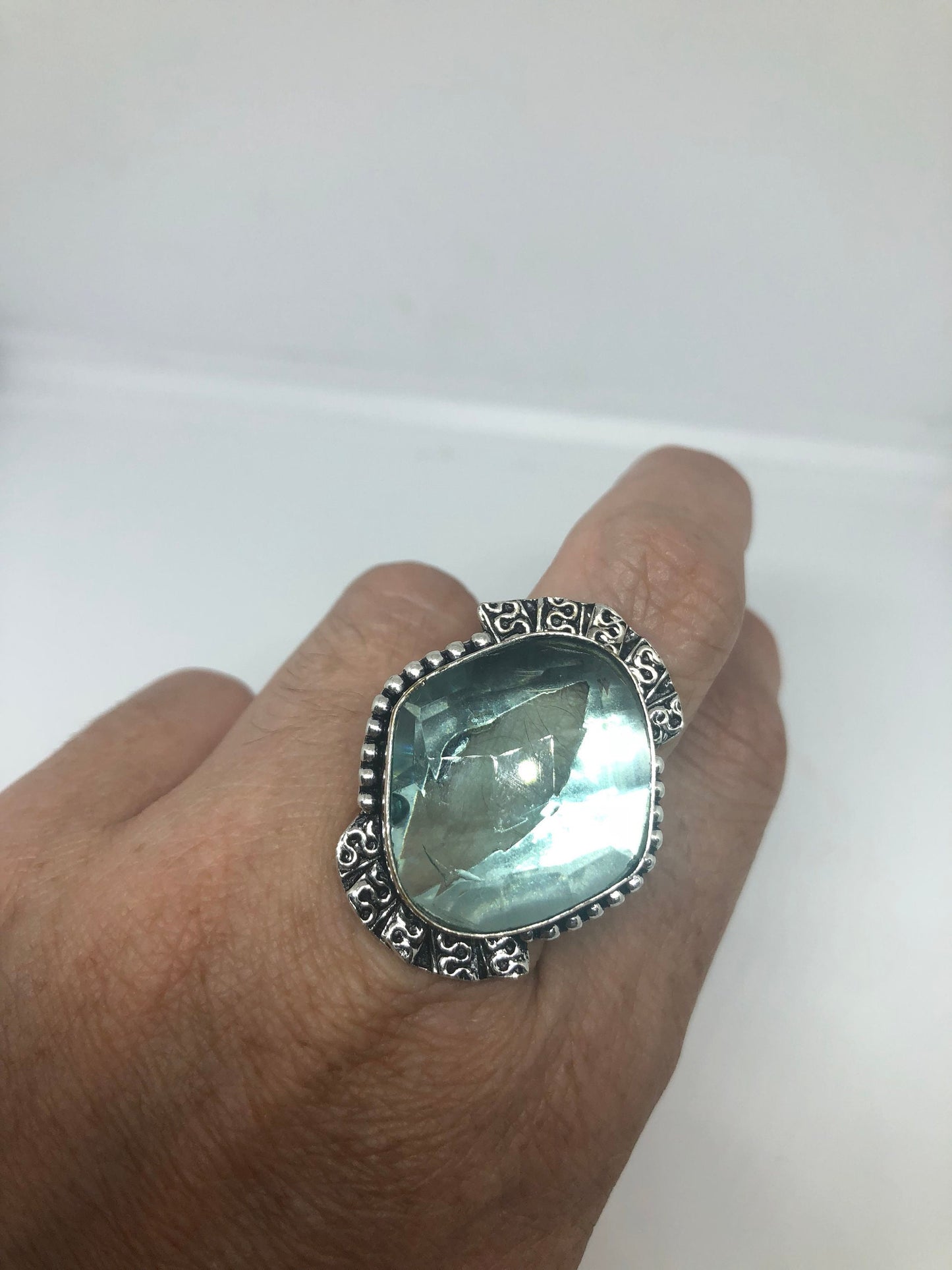 Vintage Aqua Vintage Art Glass Ring Cocktail Statement