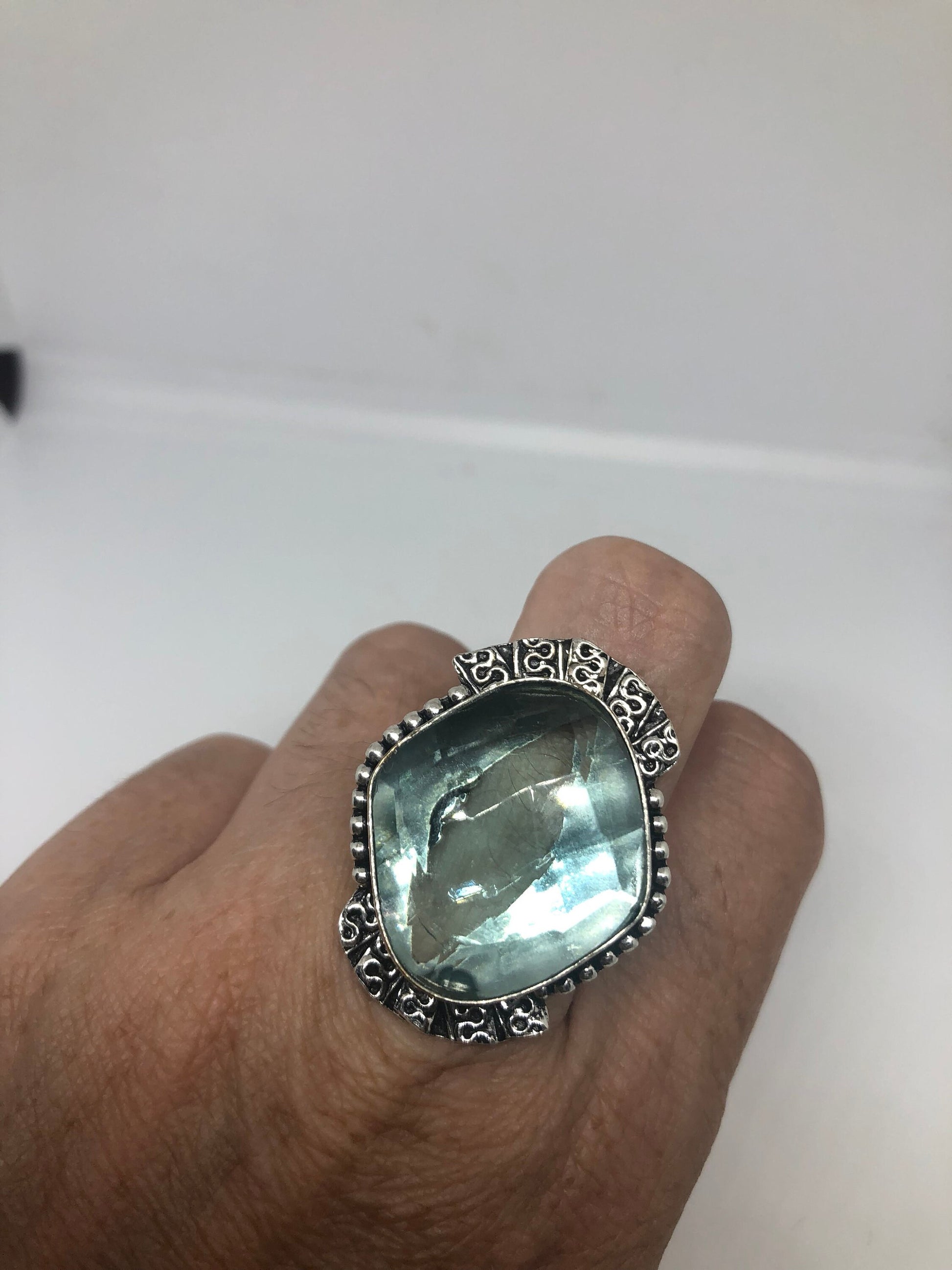 Vintage Aqua Vintage Art Glass Ring Cocktail Statement
