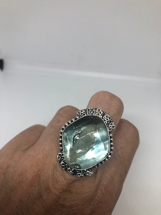 Vintage Aqua Vintage Art Glass Ring Cocktail Statement
