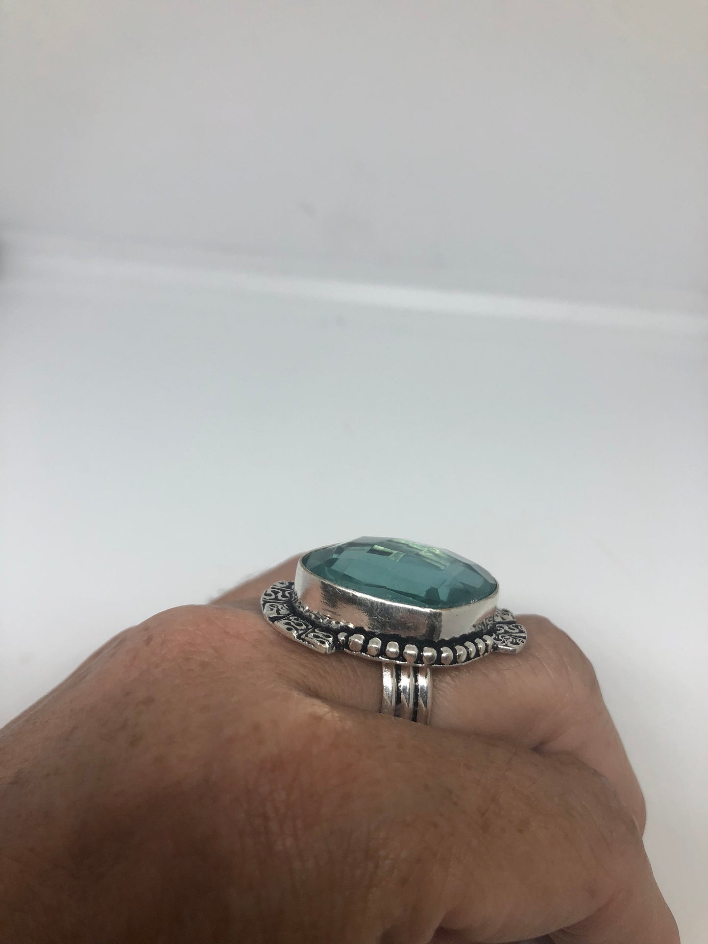 Vintage Aqua Vintage Art Glass Ring Cocktail Statement