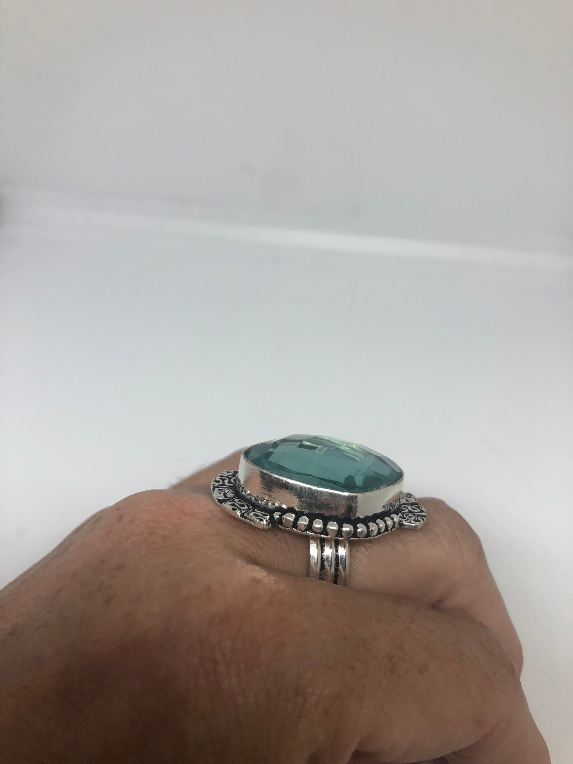 Vintage Aqua Vintage Art Glass Ring Cocktail Statement