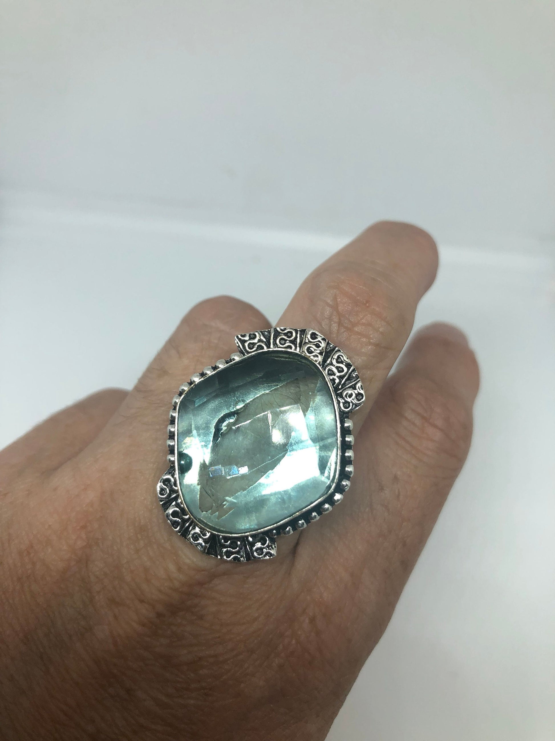 Vintage Aqua Vintage Art Glass Ring Cocktail Statement