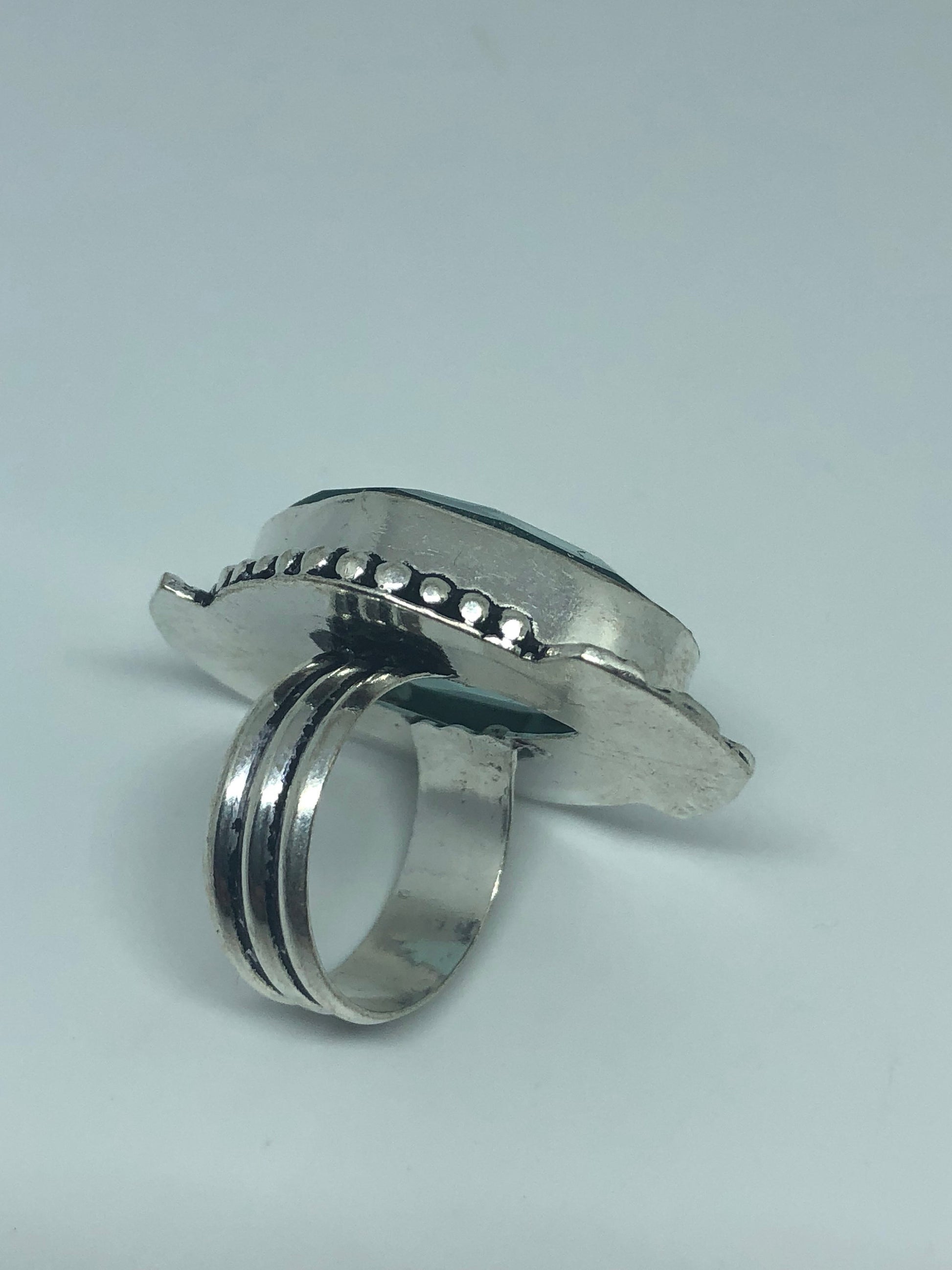 Vintage Aqua Vintage Art Glass Ring Cocktail Statement