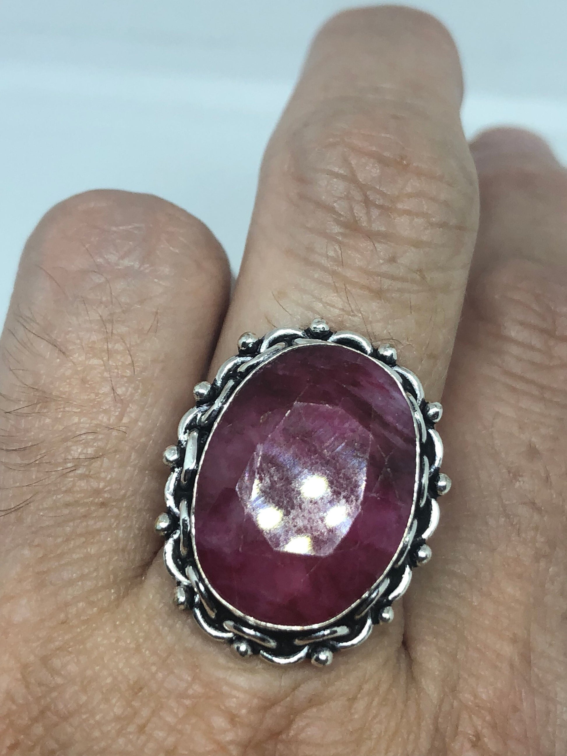 Vintage Handmade Raw Pink Ruby Silver Gothic Ring