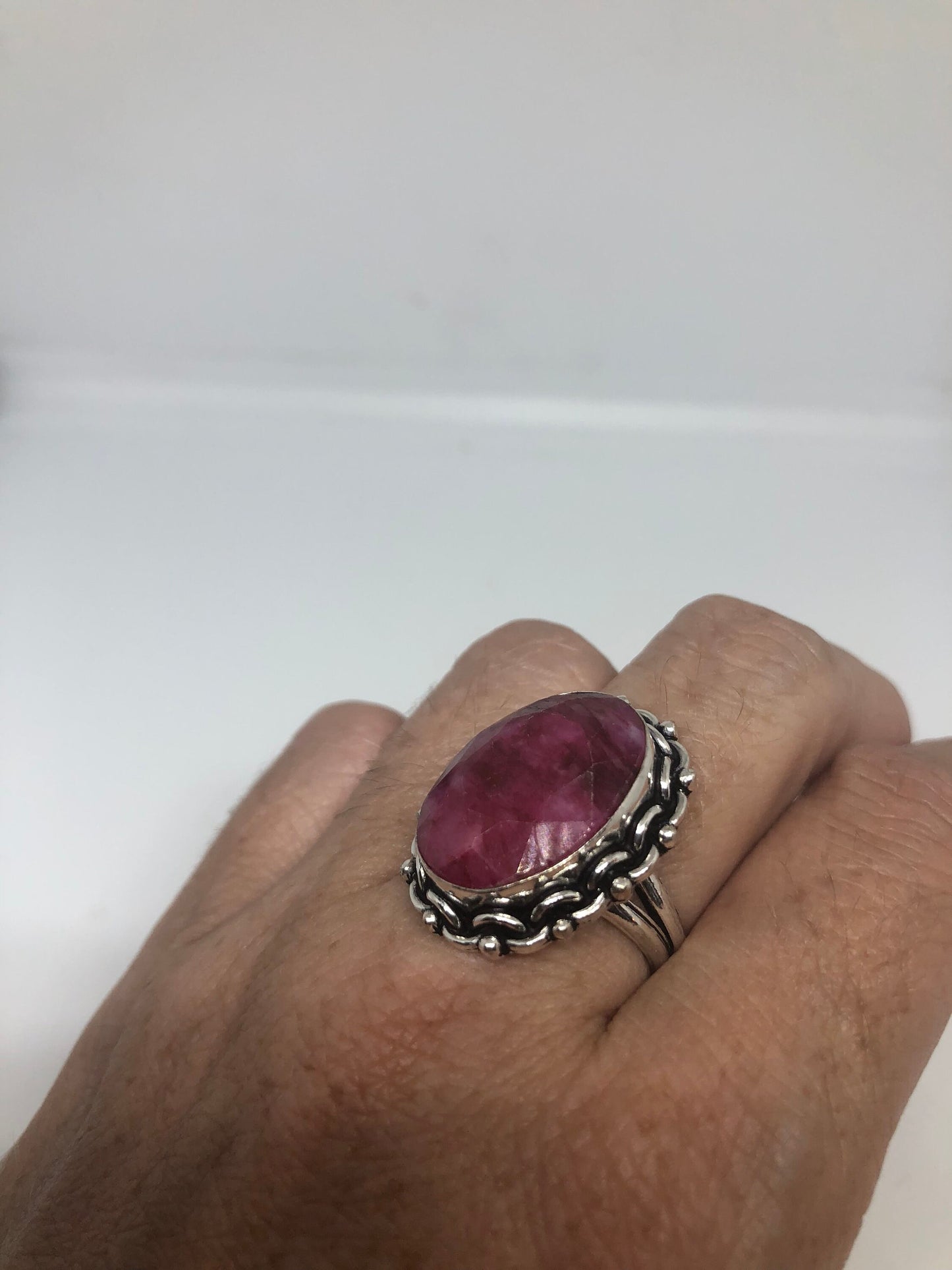 Vintage Handmade Raw Pink Ruby Silver Gothic Ring