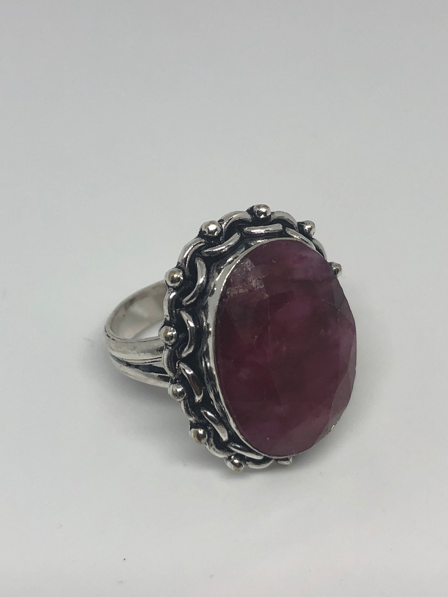 Vintage Handmade Raw Pink Ruby Silver Gothic Ring