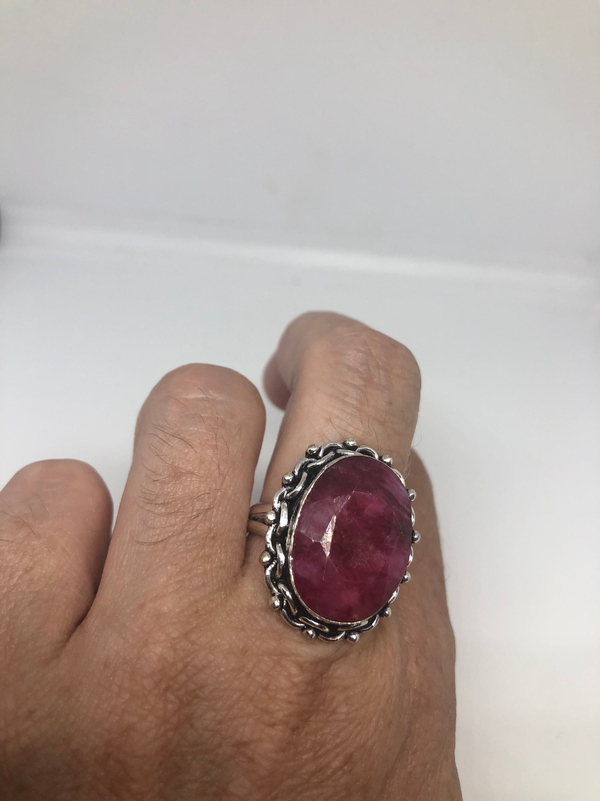 Vintage Handmade Raw Pink Ruby Silver Gothic Ring