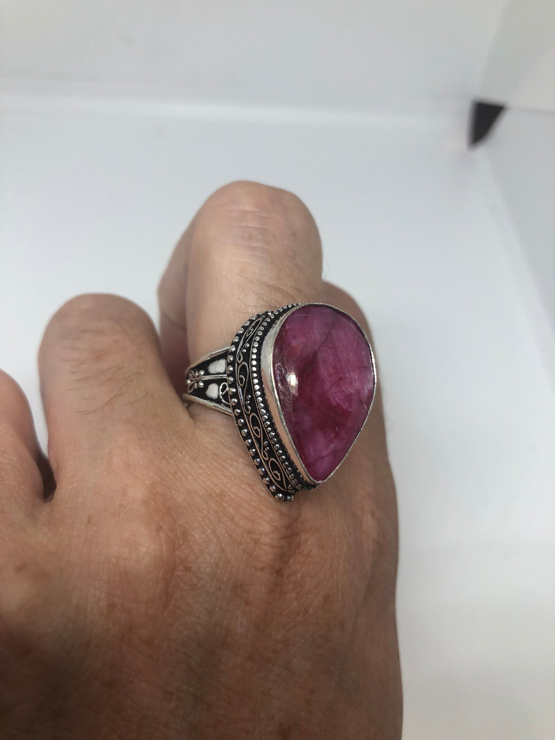 Vintage Handmade Raw Pink Ruby Silver Gothic Ring