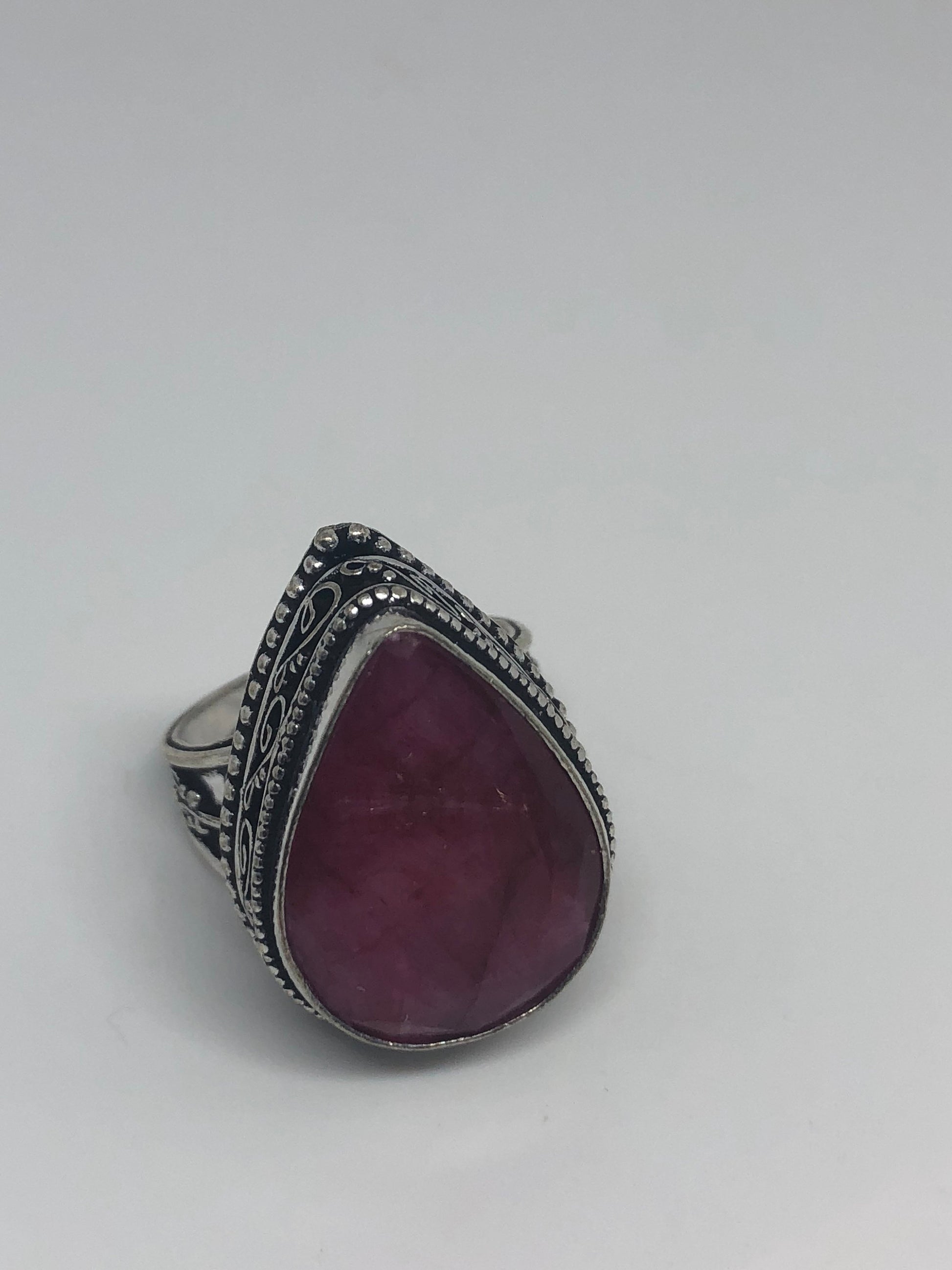 Vintage Handmade Raw Pink Ruby Silver Gothic Ring