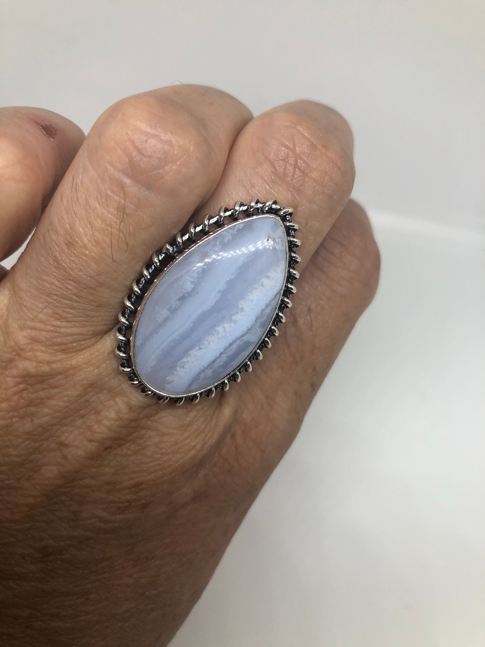 Vintage Genuine Blue Lace agate Silver Ring