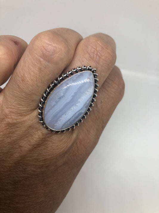 Vintage Genuine Blue Lace agate Silver Ring