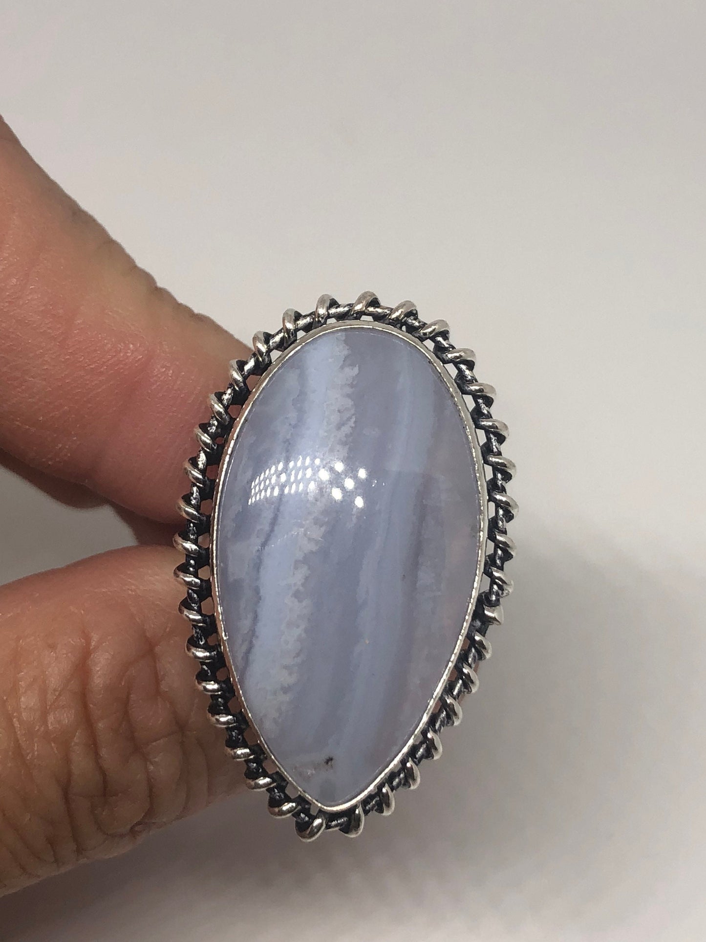 Vintage Genuine Blue Lace agate Silver Ring