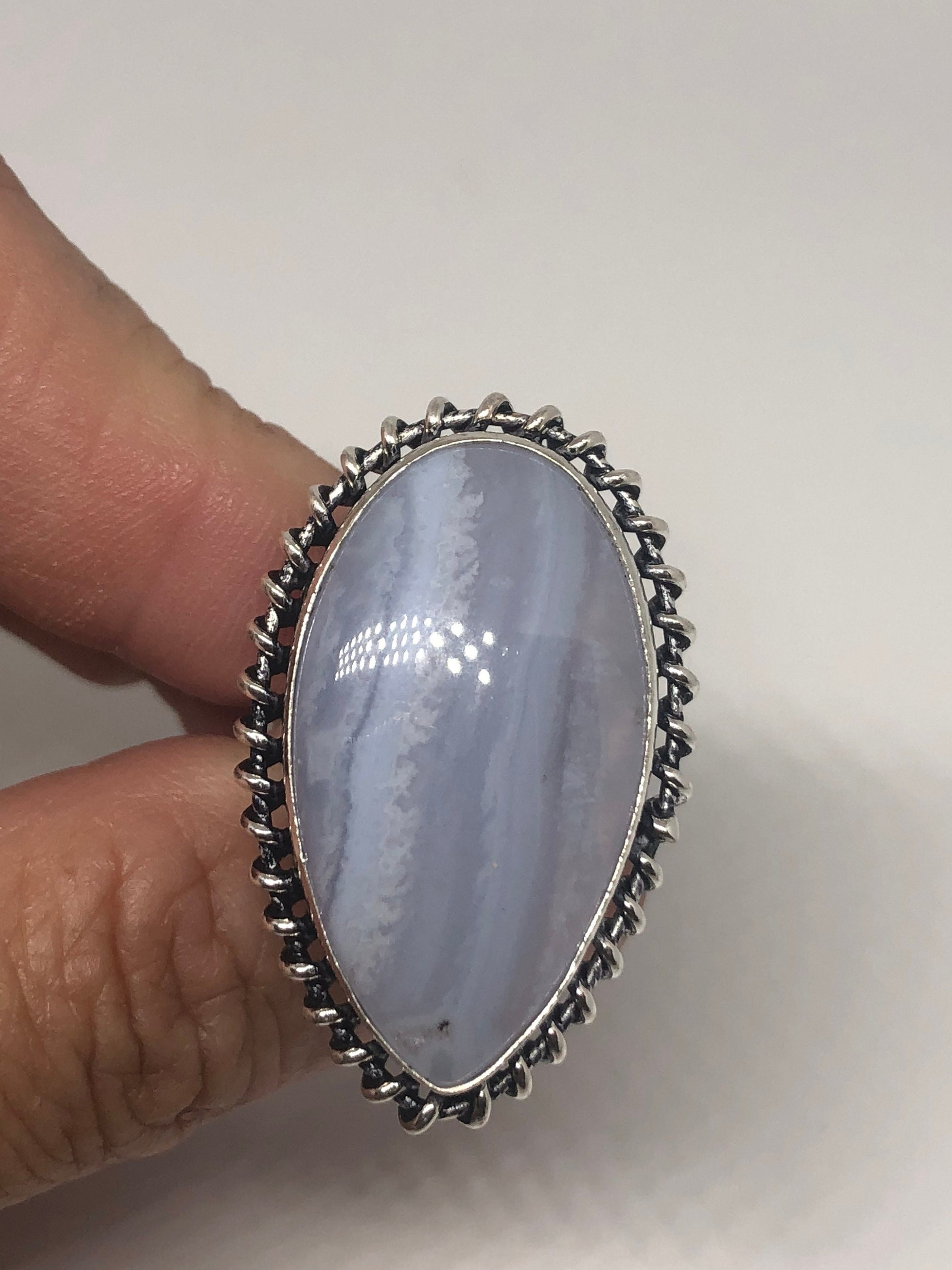 Vintage Genuine Blue Lace agate Silver Ring