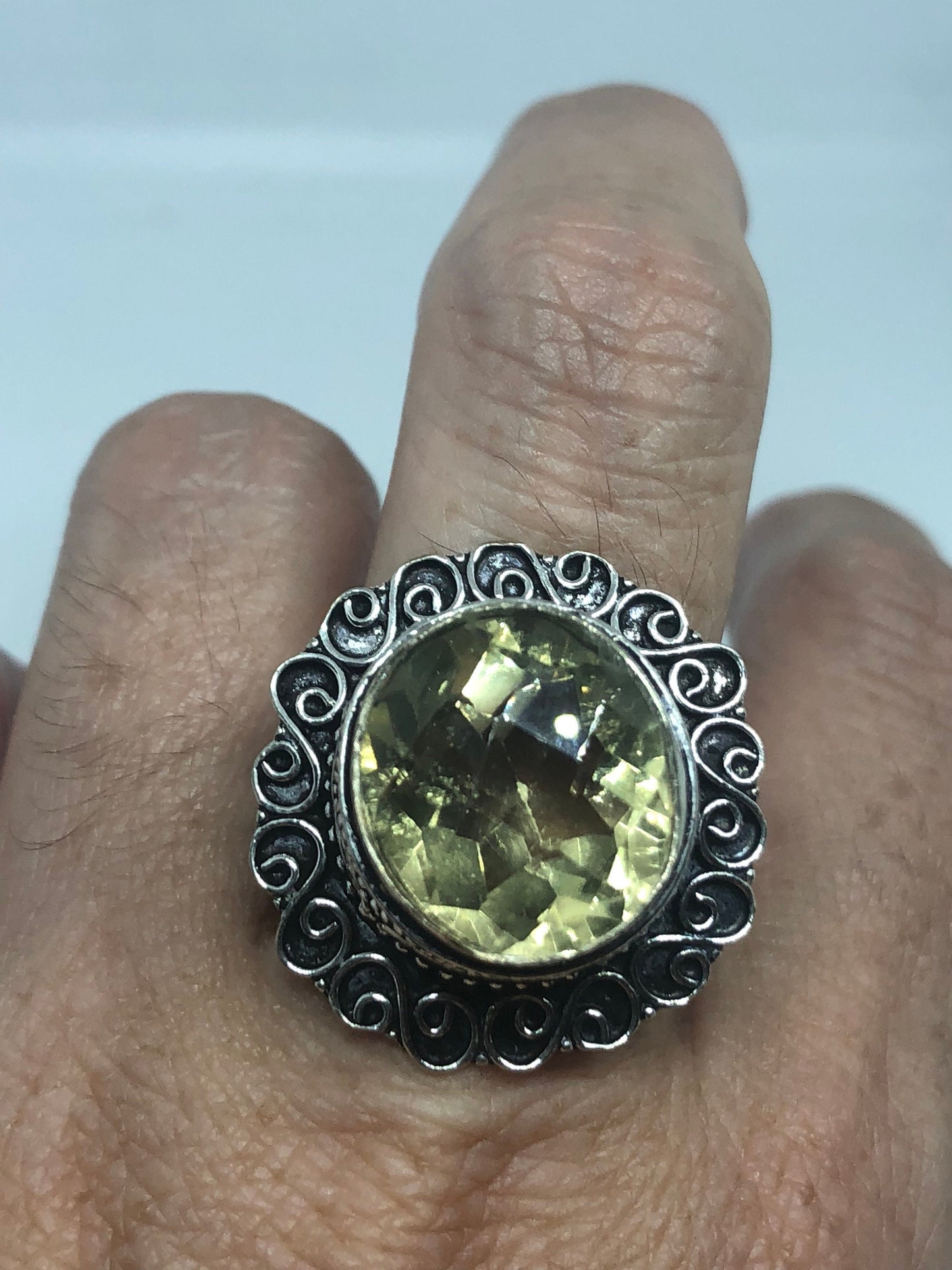 Vintage Genuine Citrine Silver Cocktail Ring