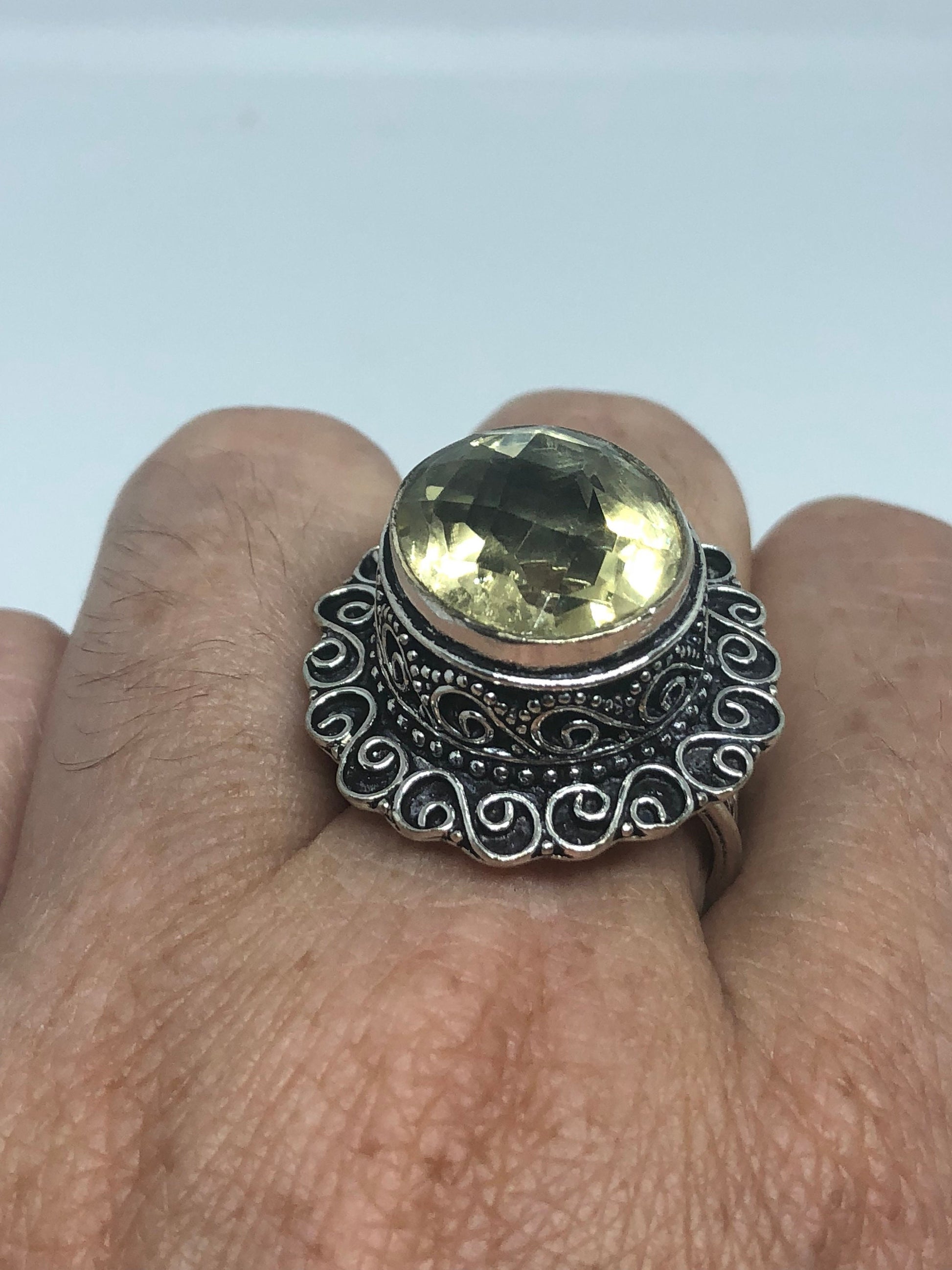 Vintage Genuine Citrine Silver Cocktail Ring