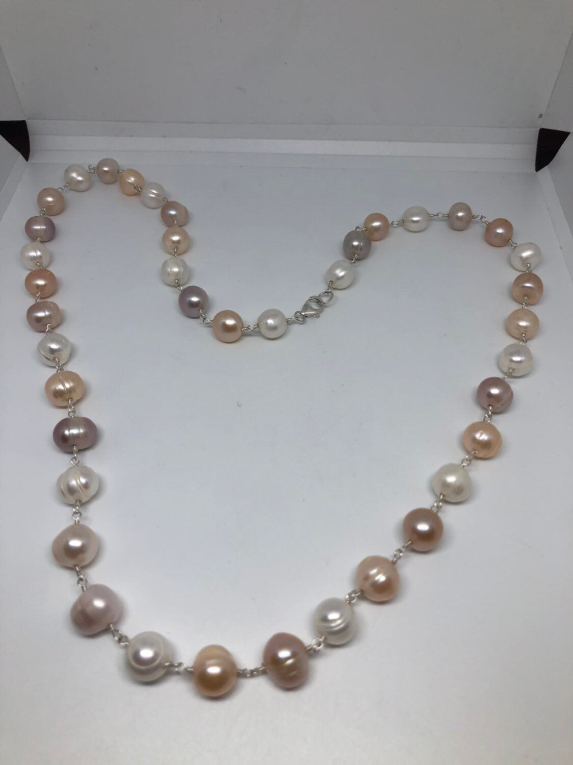 Vintage Hand Knotted peach freshwater Pearl Necklace
