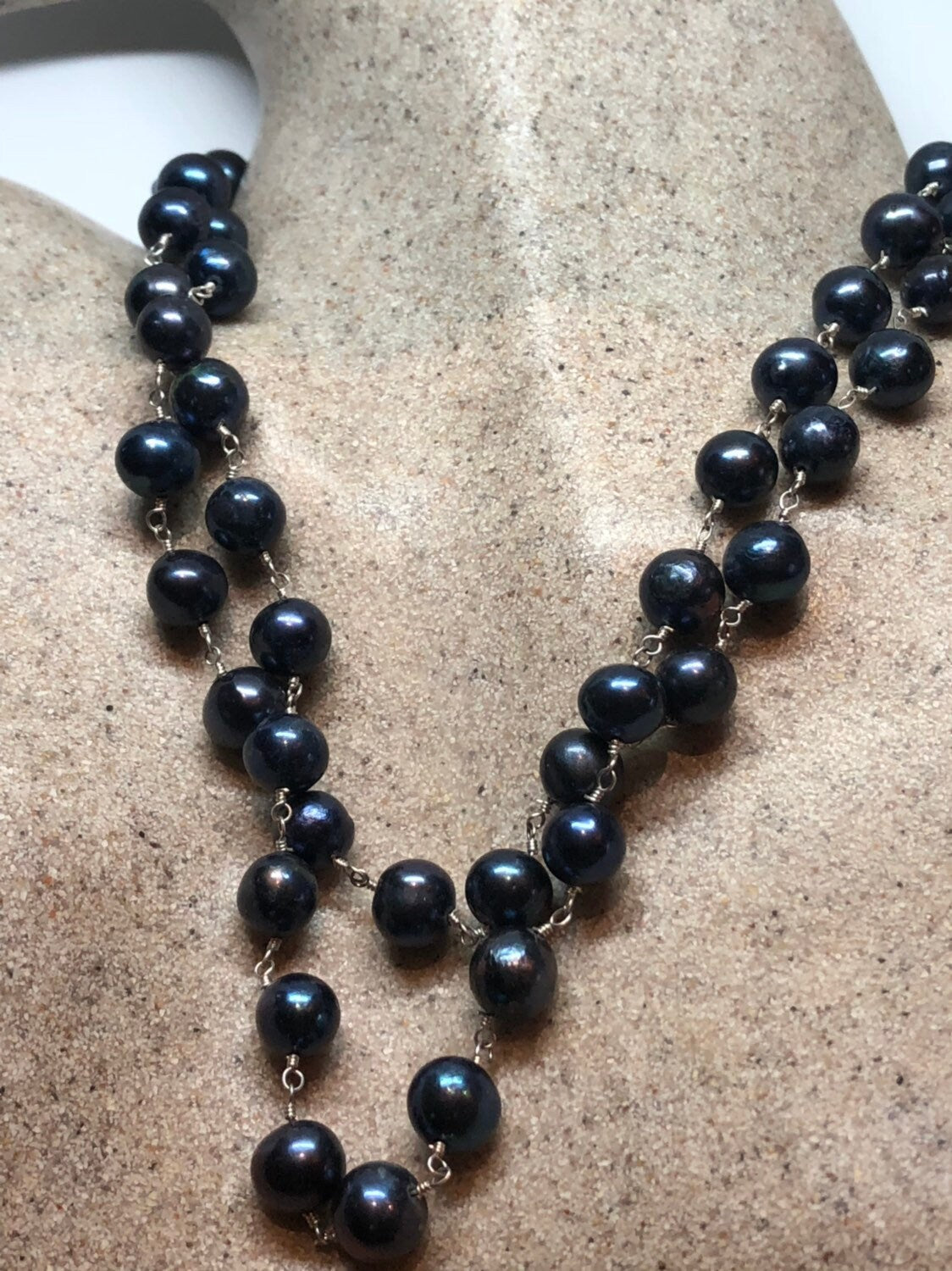 Hand Wrapped Black Pearl Necklace