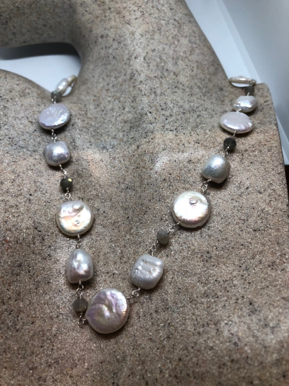 Hand Wrapped Pearl and Crystal Necklace