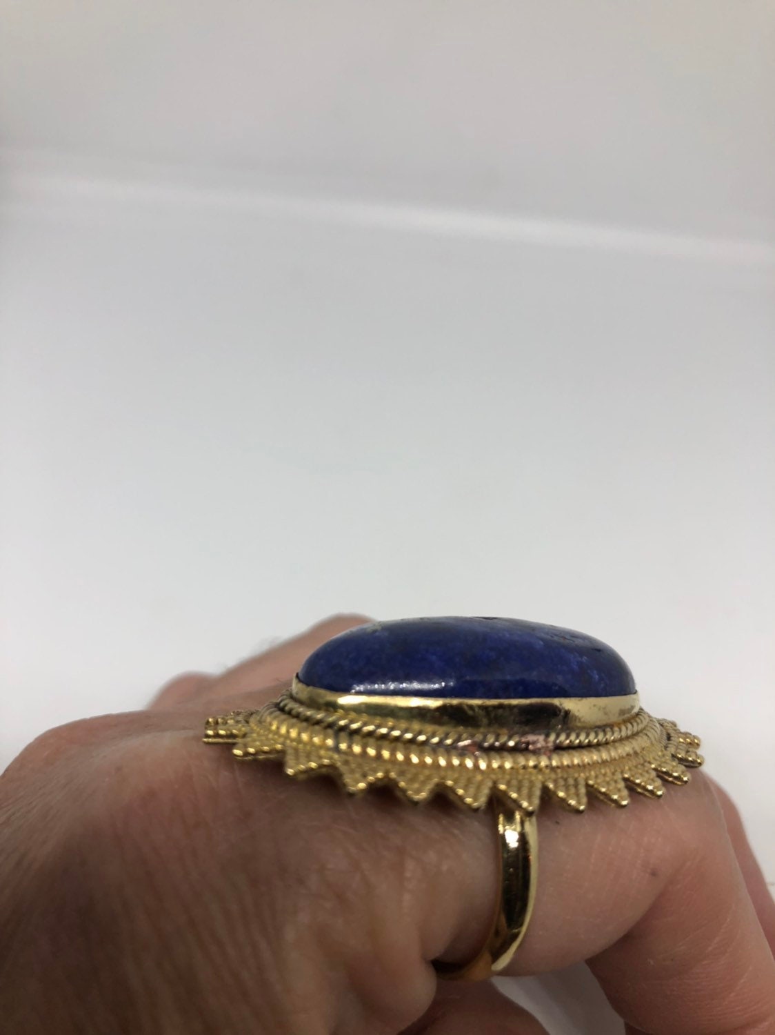 Vintage Large Lapis Lazuli Adjustable Bronze Ring