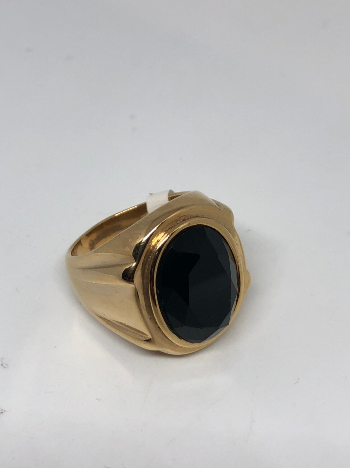 Vintage Gothic Gold Finished Stainless Steel Black Onyx Genuine Mens Ring