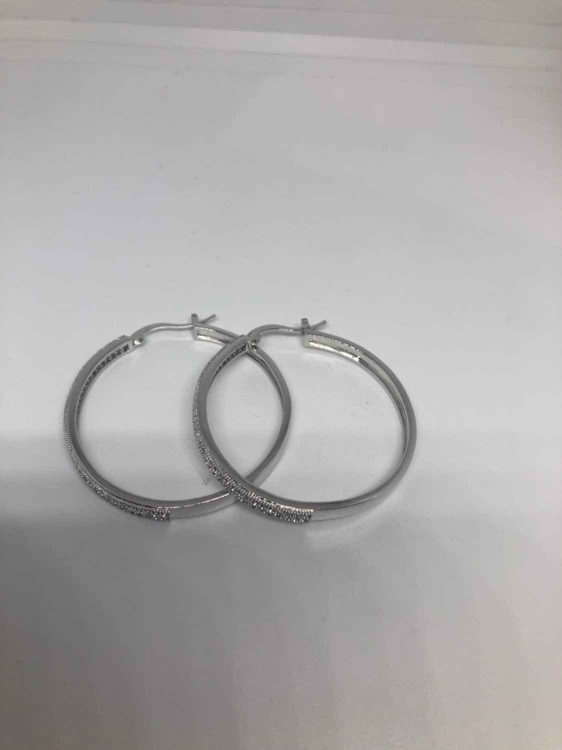 Vintage Hoop Earrings Silver diamond look Austrian Crystal