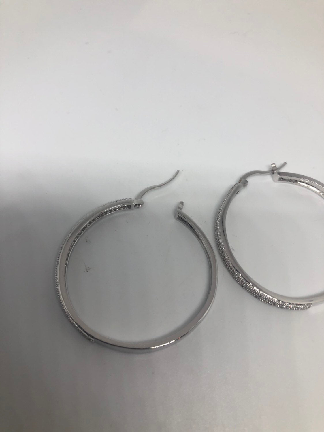 Vintage Hoop Earrings Silver diamond look Austrian Crystal