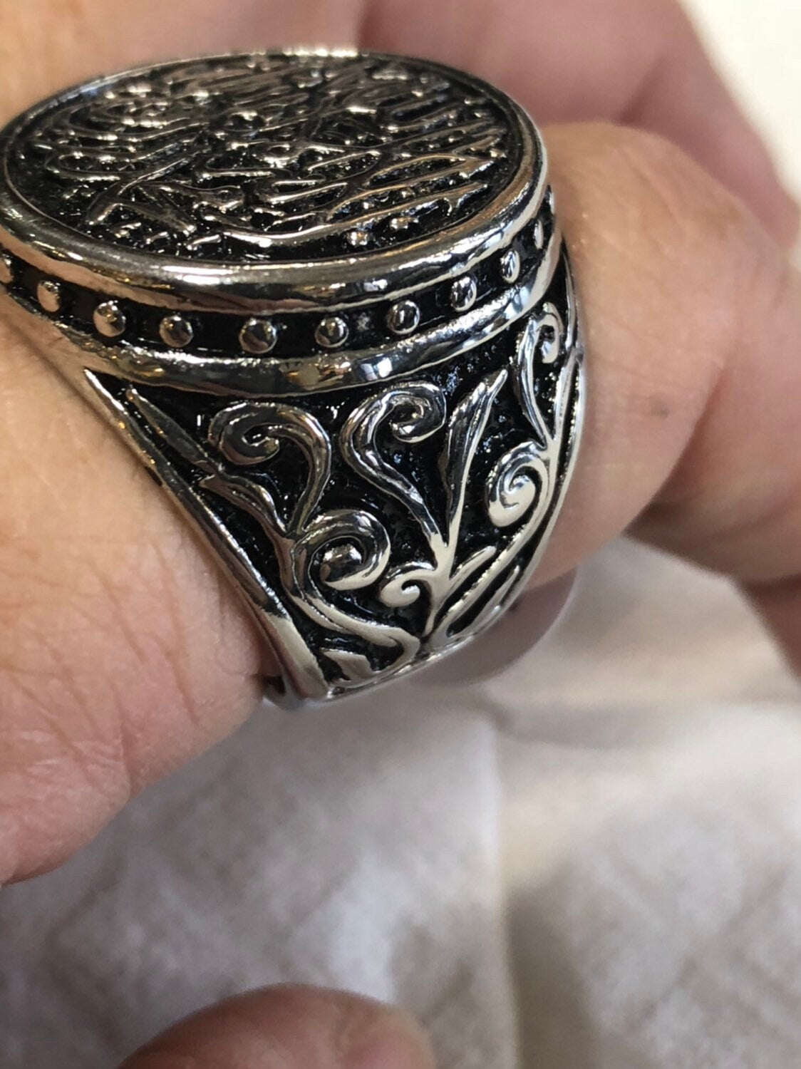 Vintage Stainless Steel Prayer for all beginnings Mens Ring