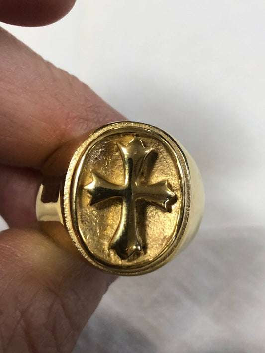 Vintage Gothic Golden Stainless Steel Cross Mens Ring