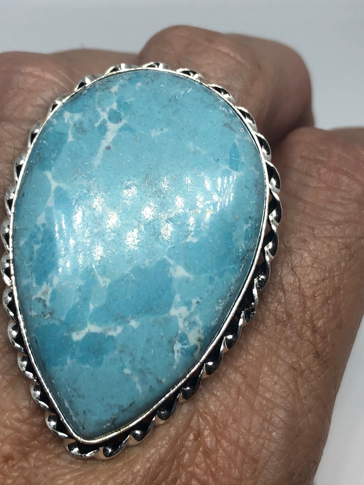 Vintage Aqua Blue Genuine Larimar 2.5 in Ring