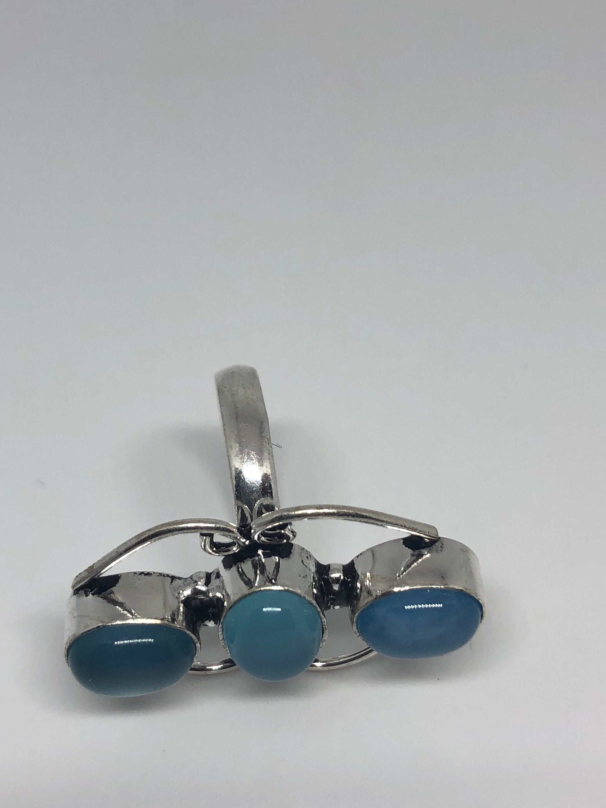 Vintage Genuine Blue Chalcedony an Inch Long Ring