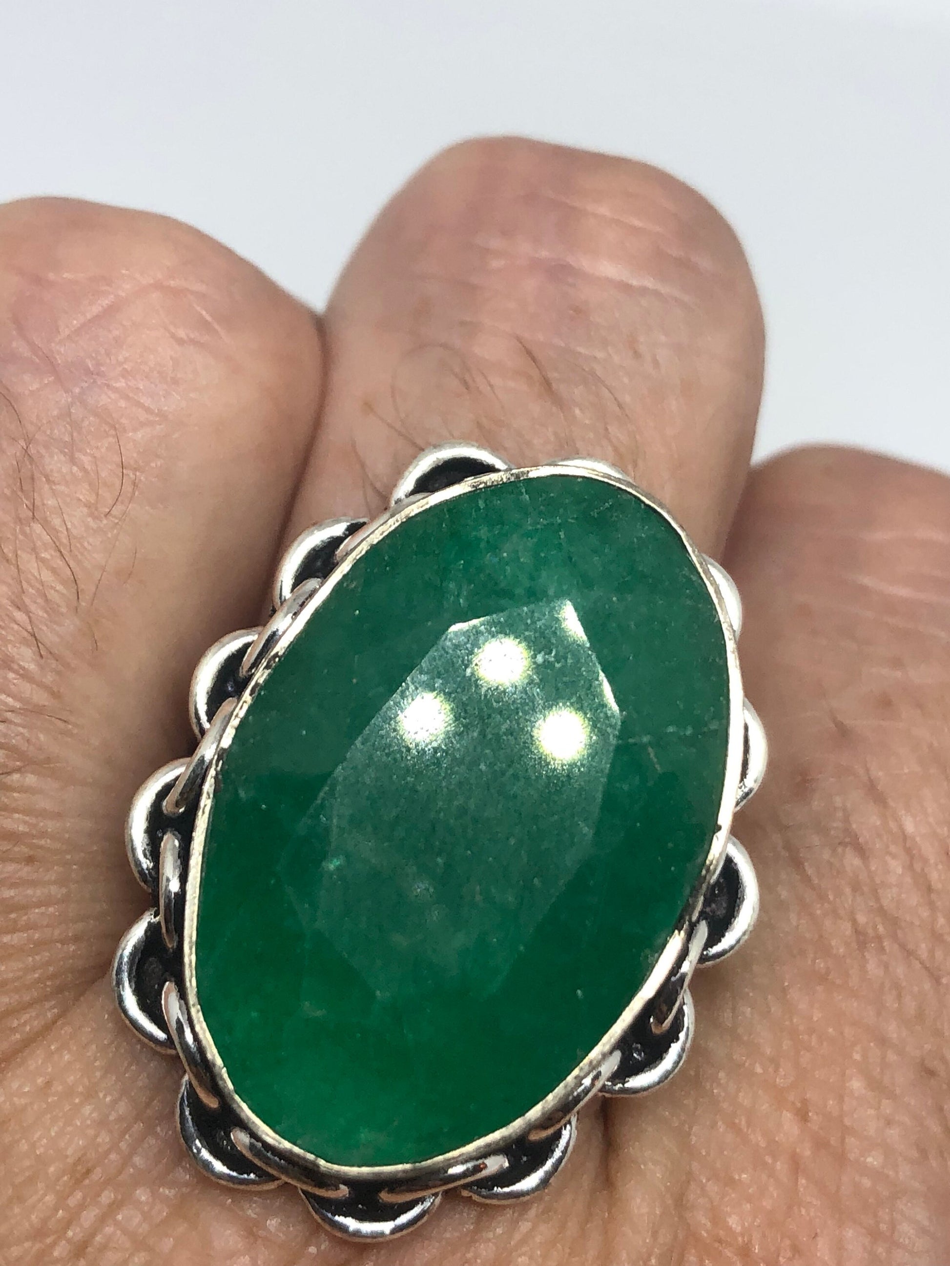 Vintage Green Raw Emerald Silver Bronze Statement Boho Ring