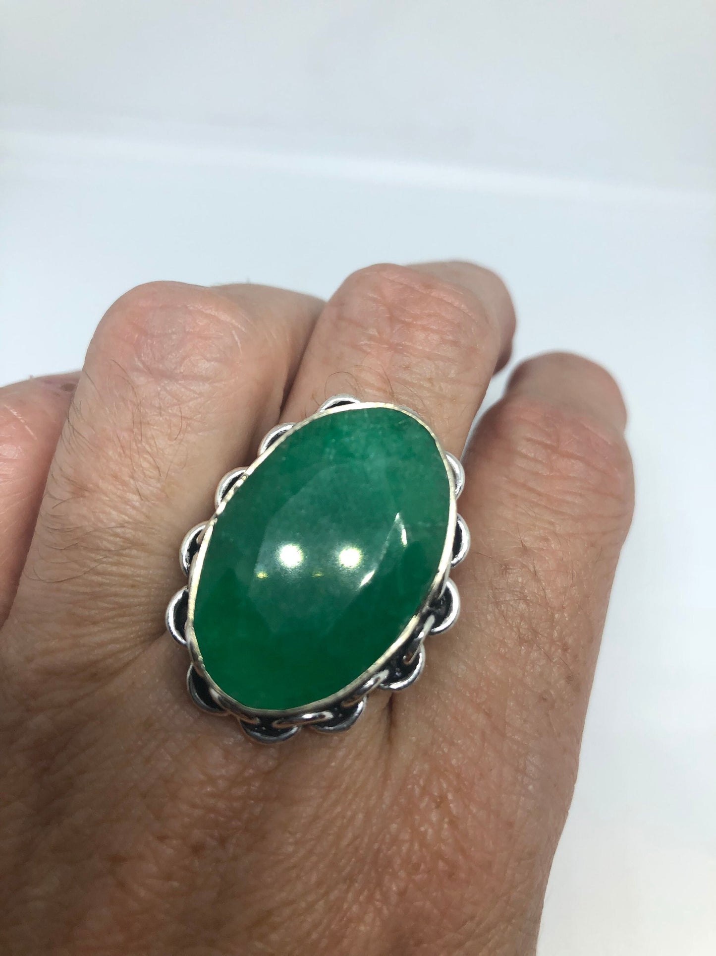 Vintage Green Raw Emerald Silver Bronze Statement Boho Ring