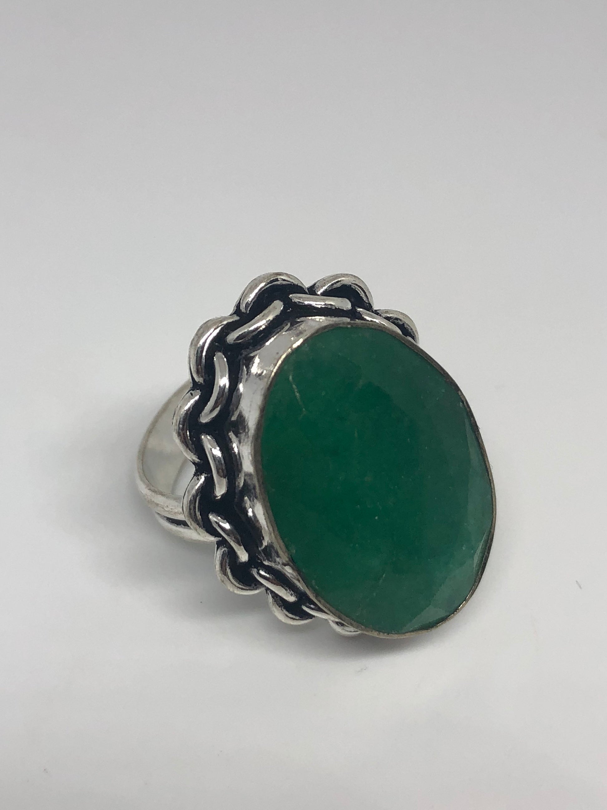 Vintage Green Raw Emerald Silver Bronze Statement Boho Ring