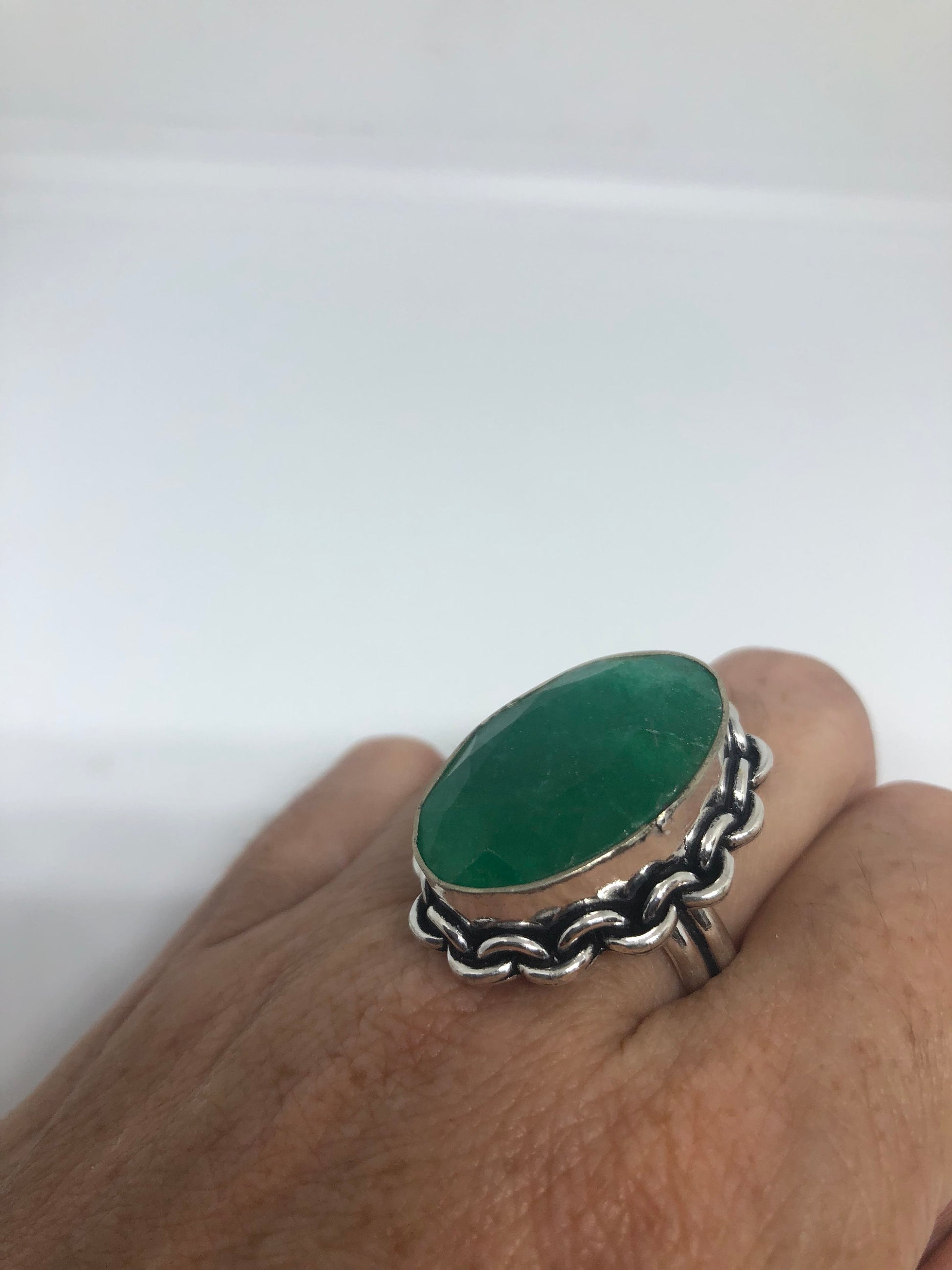 Vintage Green Raw Emerald Silver Bronze Statement Boho Ring