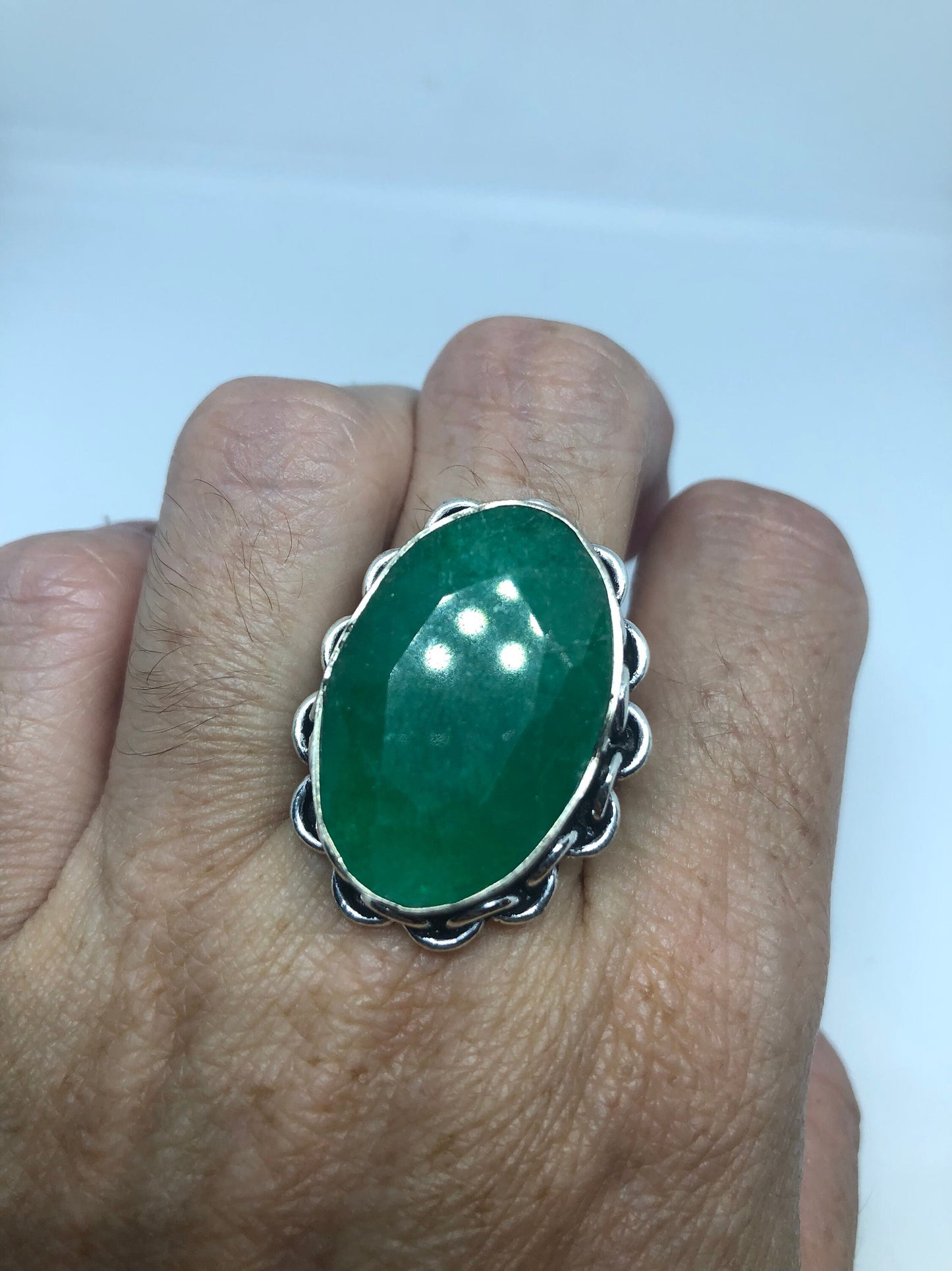 Vintage Green Raw Emerald Silver Bronze Statement Boho Ring