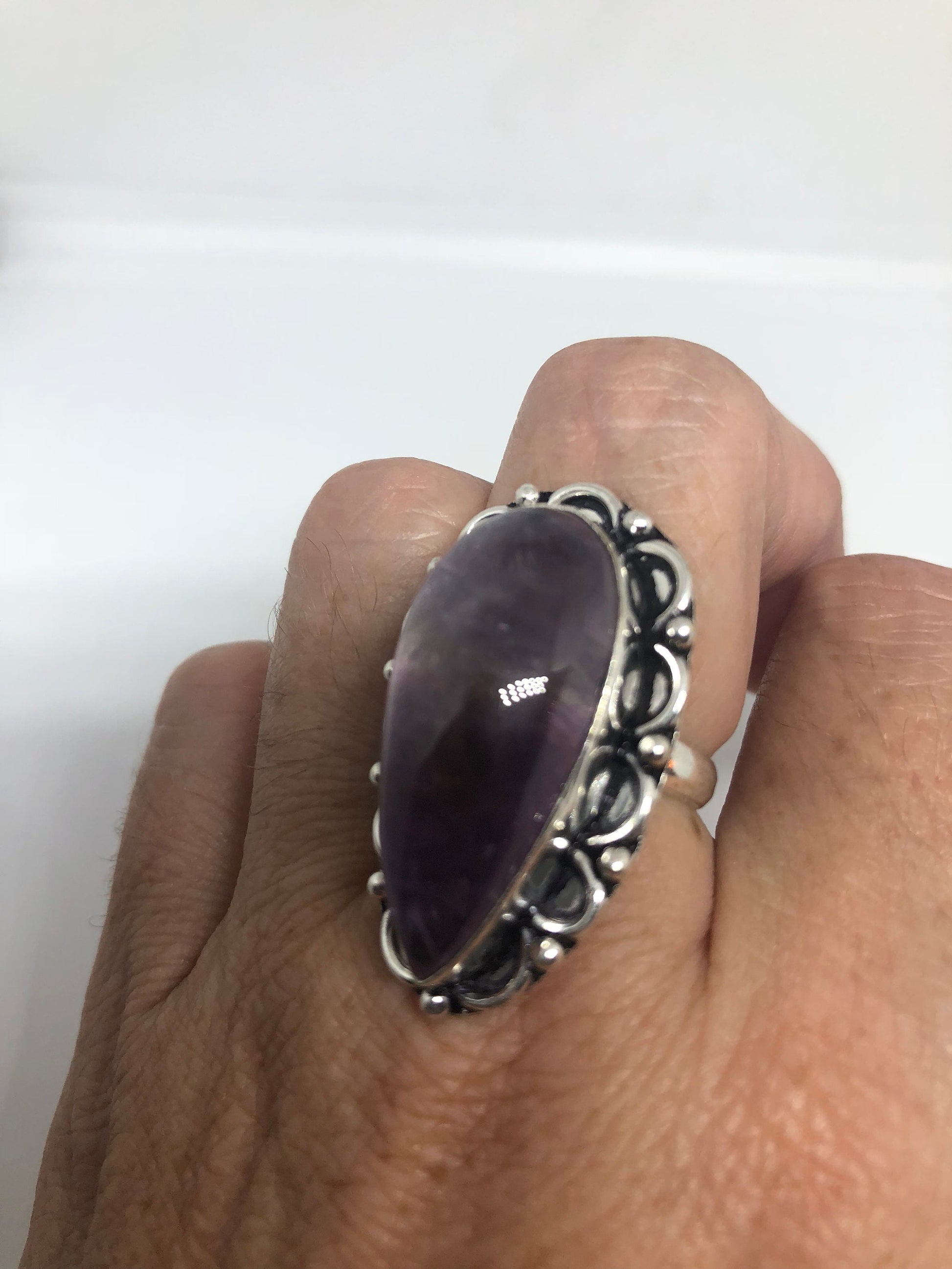 Vintage Purple Amethyst Silver Cocktail Statement Ring