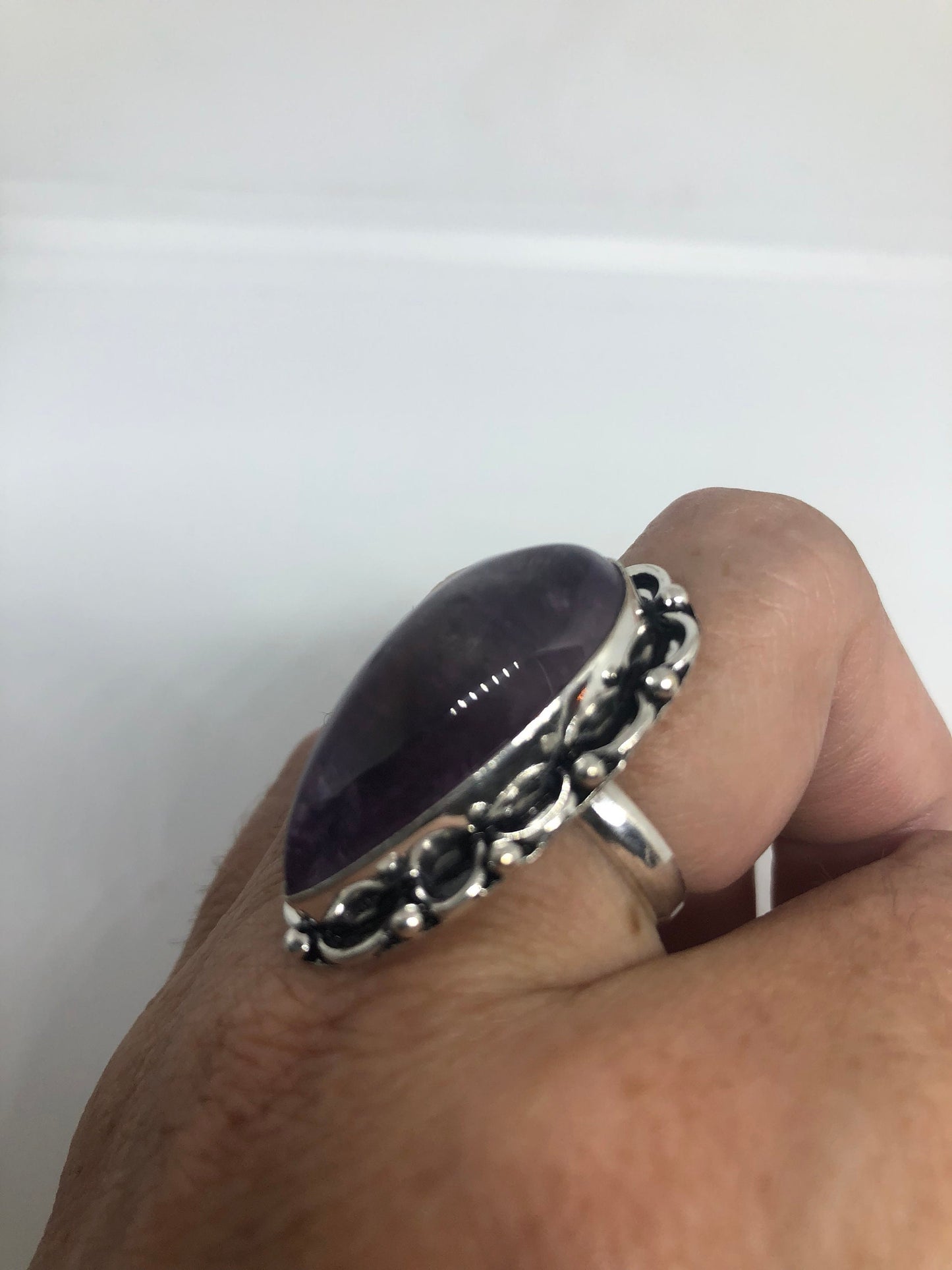 Vintage Purple Amethyst Silver Cocktail Statement Ring