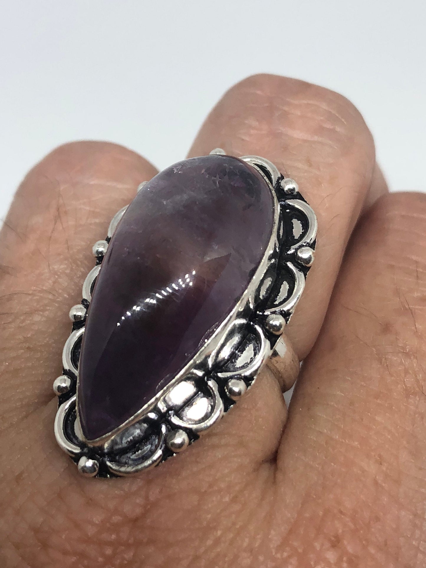 Vintage Purple Amethyst Silver Cocktail Statement Ring