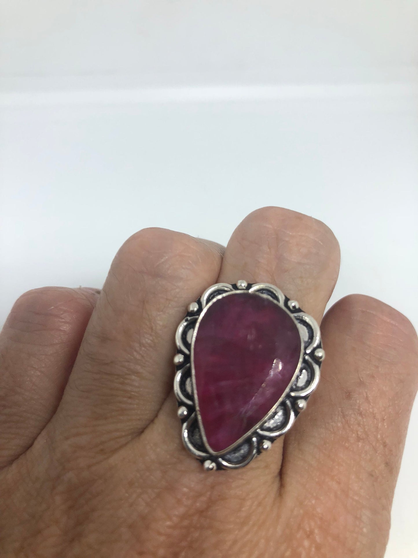 Vintage Handmade Raw Pink Ruby Silver Gothic Ring