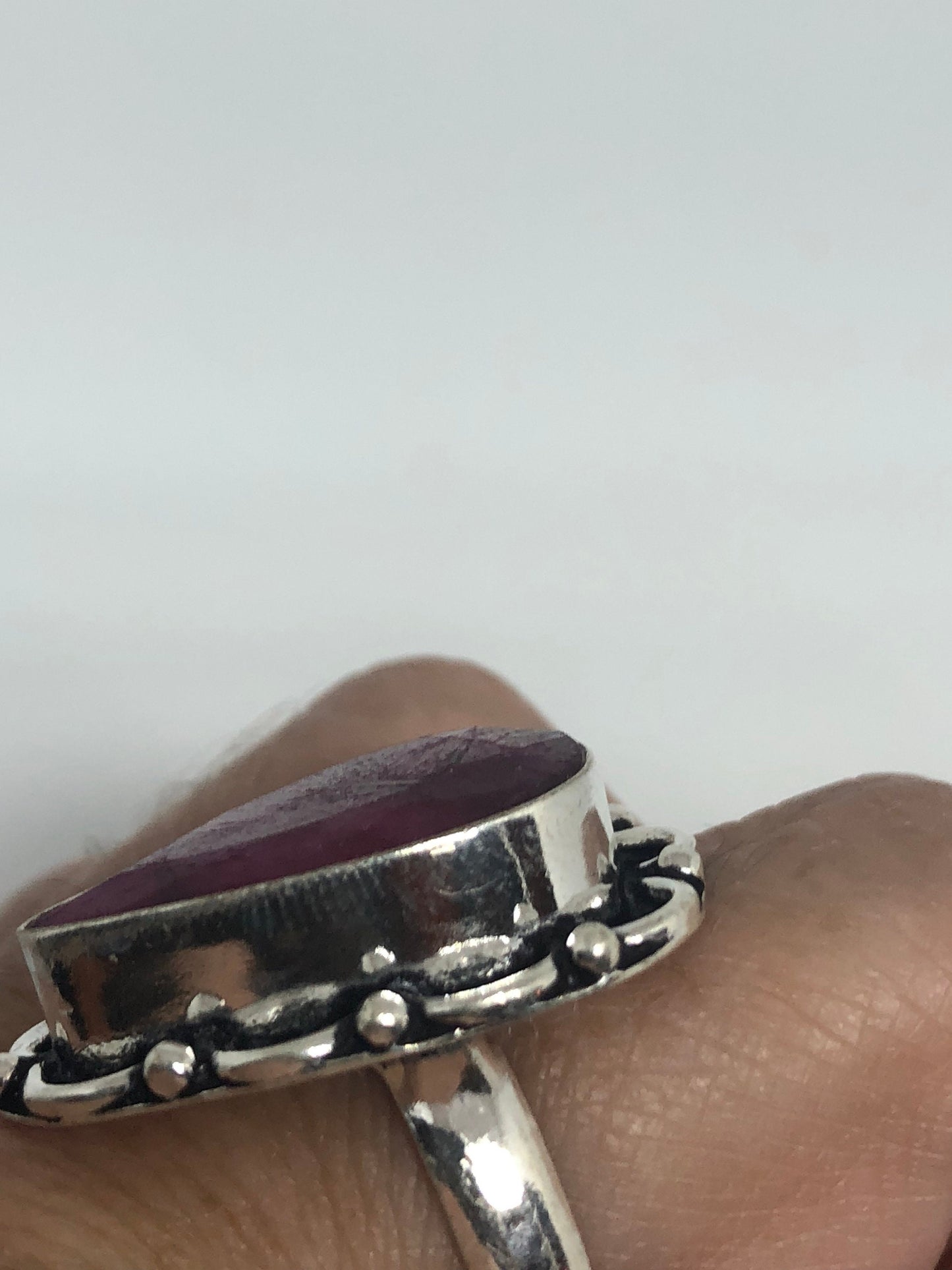 Vintage Handmade Raw Pink Ruby Silver Gothic Ring