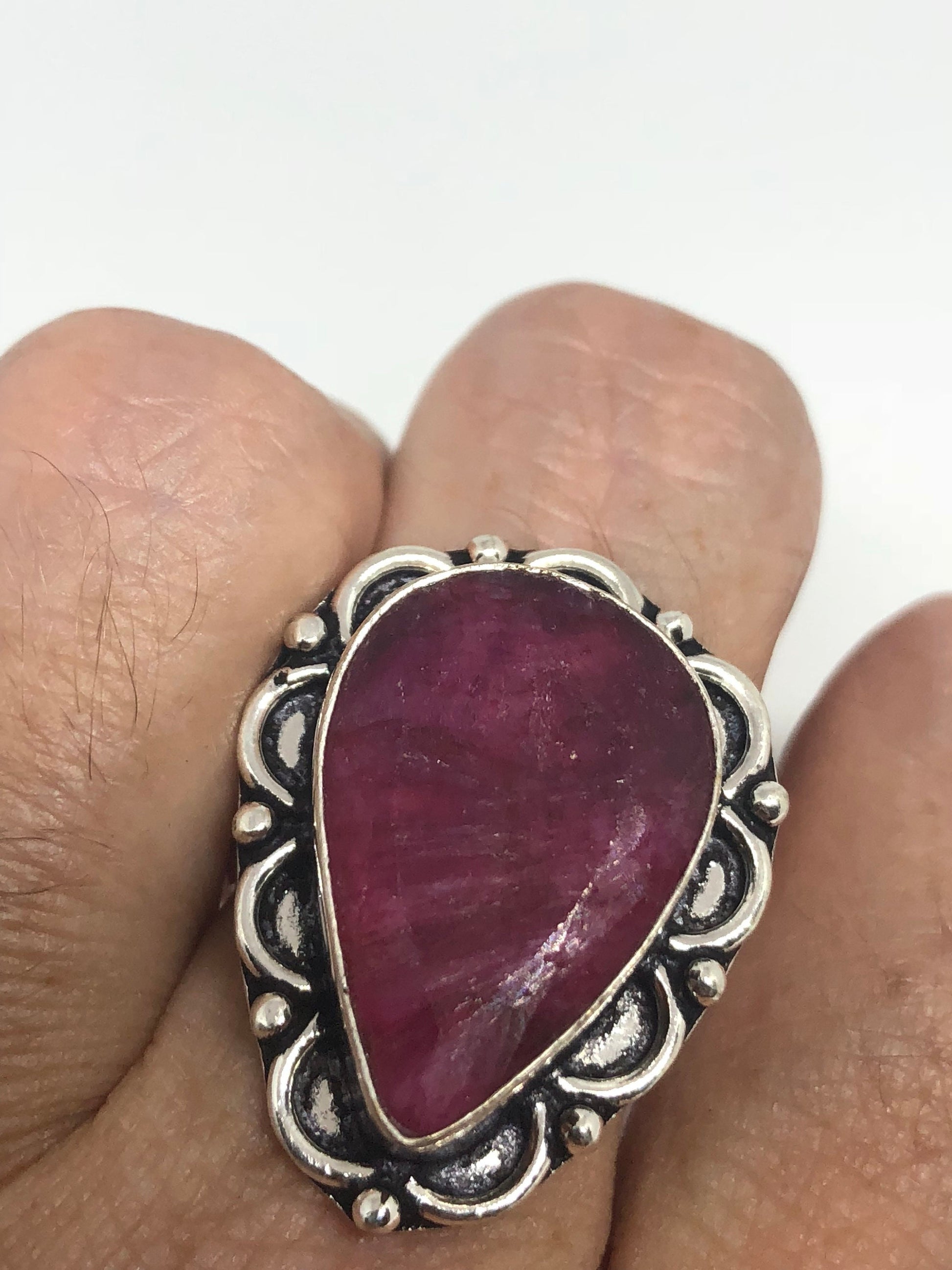 Vintage Handmade Raw Pink Ruby Silver Gothic Ring